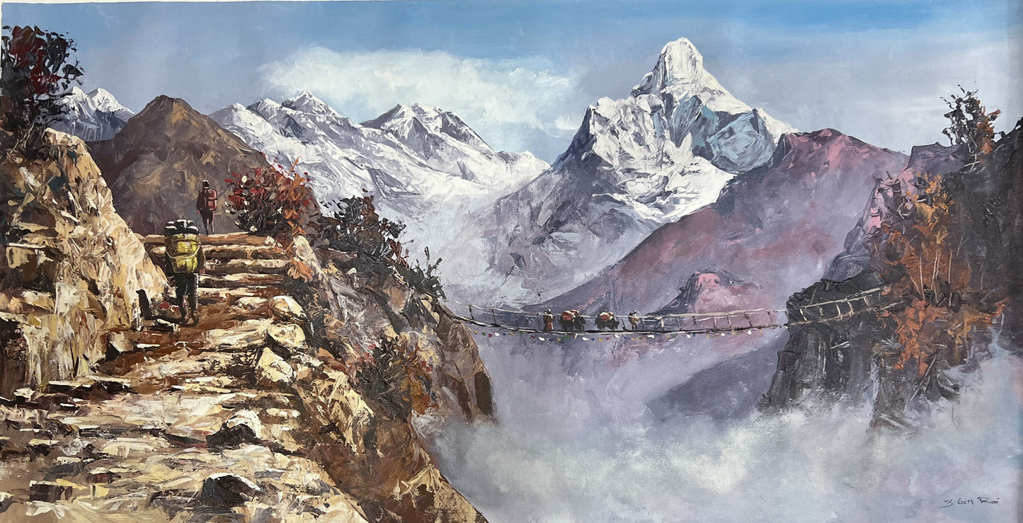 Majestic Peaks: Mount Everest and Amadablam in Nepal/ Acrylic Landscape Painting On Canvas/ High Quality Palette Knife Painting