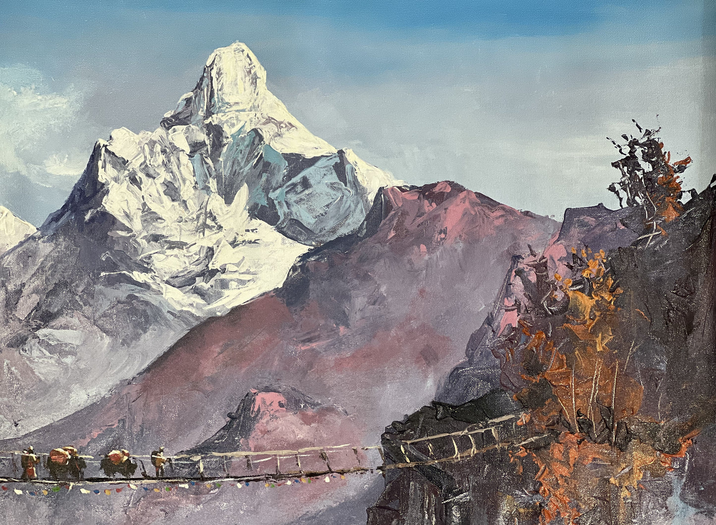 Majestic Peaks: Mount Everest and Amadablam in Nepal/ Acrylic Landscape Painting On Canvas/ High Quality Palette Knife Painting