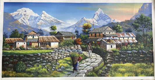 Mount Annapurna Range: A Majestic Vista from Dhampus Village / Acrylic Landscape Painting On Canvas/ High Quality Palette Knife Painting Sunrise View