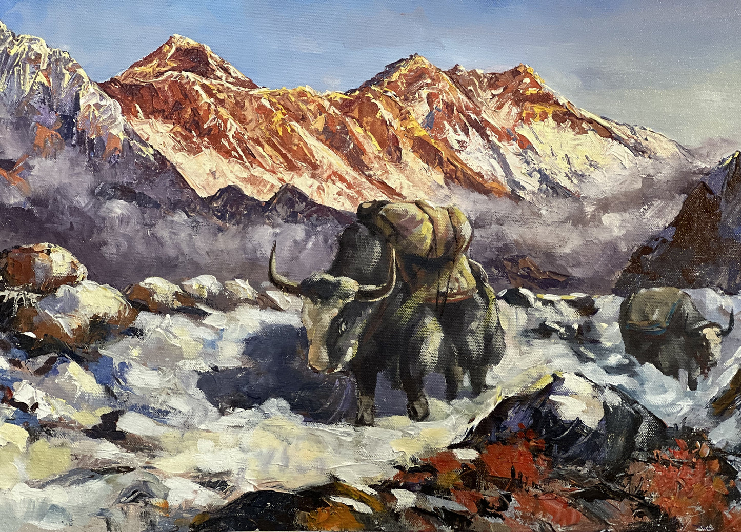 Mount Everest Nepal Himalaya / Acrylic Landscape Painting On Canvas/ High Quality Palette Knife Painting