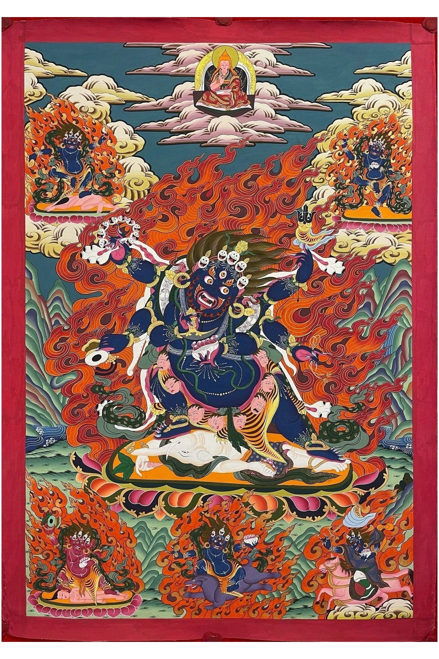 6 - Armed Mahakala Dharmapala Protector God Larger Masterpiece Tibetan Thangka Painting Original Hand - painted Tantra Meditation Art - Tibetan Thangka Art