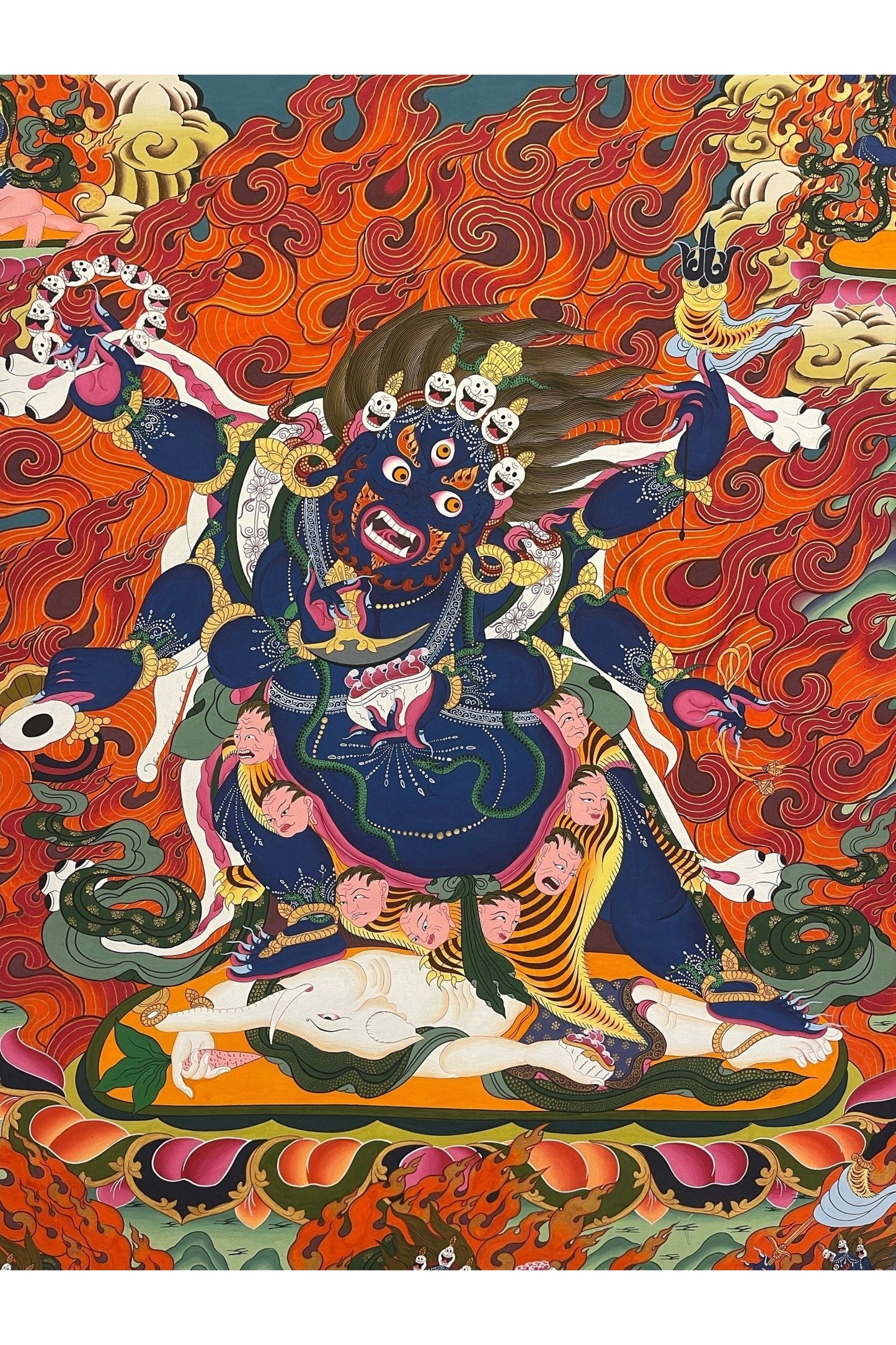 6 - Armed Mahakala Dharmapala Protector God Larger Masterpiece Tibetan Thangka Painting Original Hand - painted Tantra Meditation Art - Tibetan Thangka Art