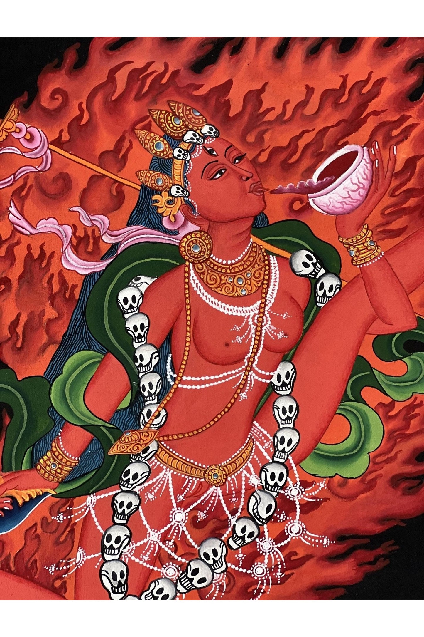Akash Yogini/Jogini/ Bijeswori Flying Dakini OriginalHigh - Quality Masterpiece Tibetan Thangka/Newari Paubha/ Hand Painting Buddhist Art - Tibetan Thangka Art