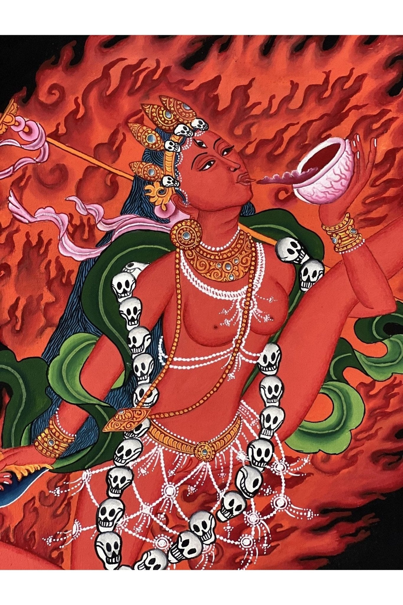 Akash Yogini/Jogini/ Bijeswori Flying Dakini OriginalHigh - Quality Masterpiece Tibetan Thangka/Newari Paubha/ Hand Painting Buddhist Art - Tibetan Thangka Art