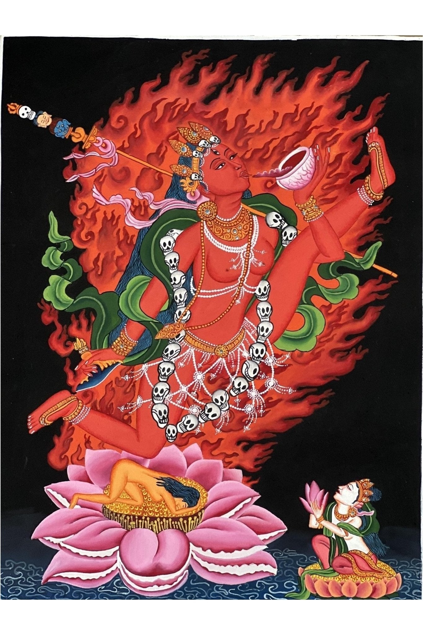 Akash Yogini/Jogini/ Bijeswori Flying Dakini OriginalHigh - Quality Masterpiece Tibetan Thangka/Newari Paubha/ Hand Painting Buddhist Art - Tibetan Thangka Art