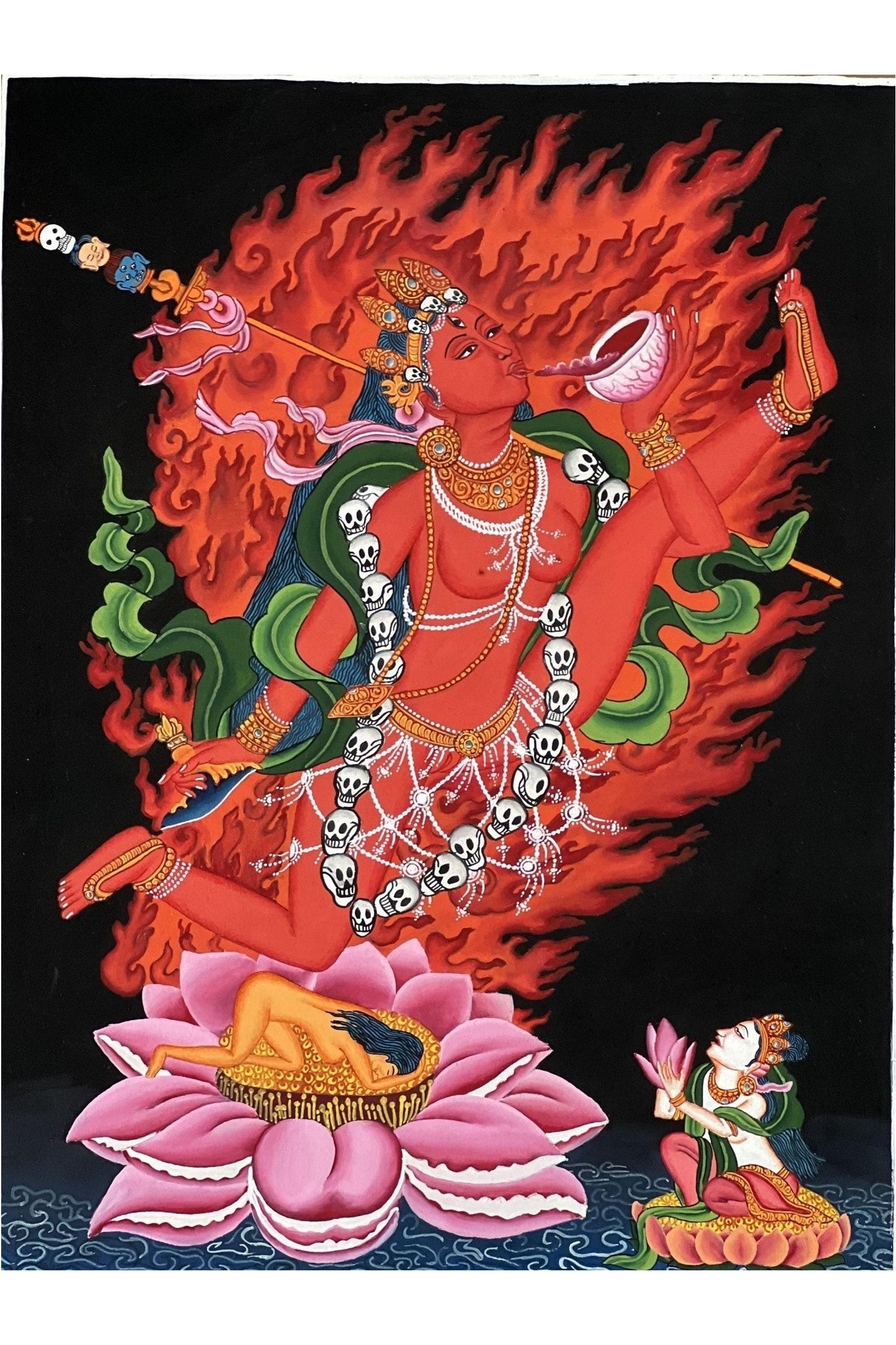 Akash Yogini/Jogini/ Bijeswori Flying Dakini OriginalHigh - Quality Masterpiece Tibetan Thangka/Newari Paubha/ Hand Painting Buddhist Art - Tibetan Thangka Art