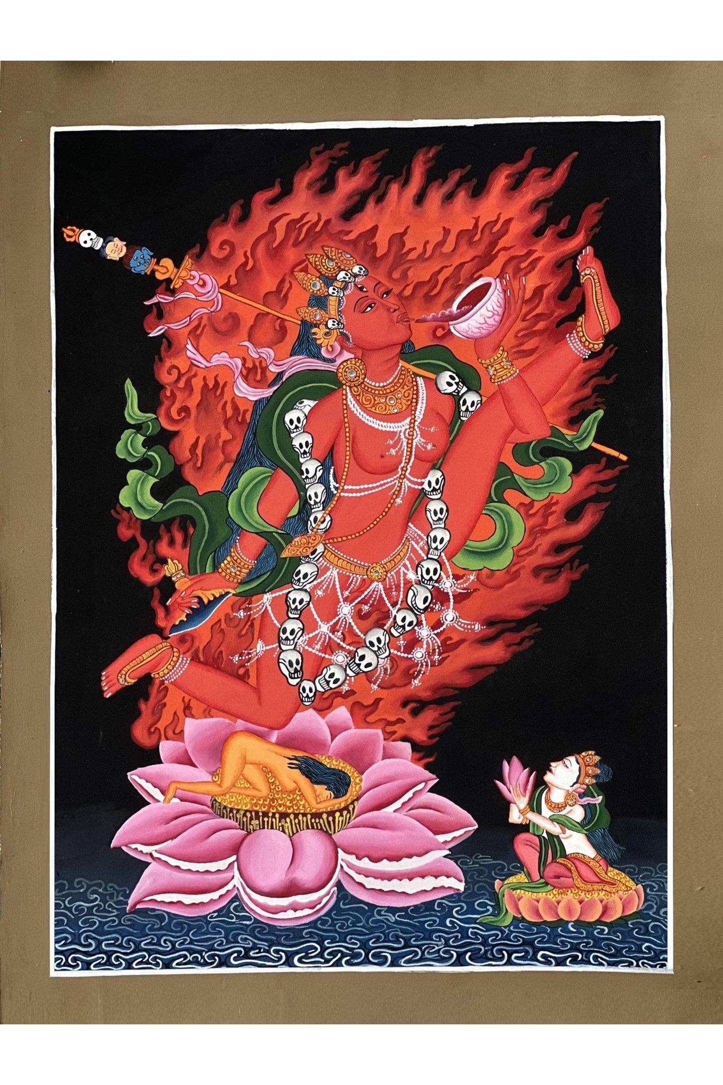 Akash Yogini/Jogini/ Bijeswori Flying Dakini OriginalHigh - Quality Masterpiece Tibetan Thangka/Newari Paubha/ Hand Painting Buddhist Art - Tibetan Thangka Art