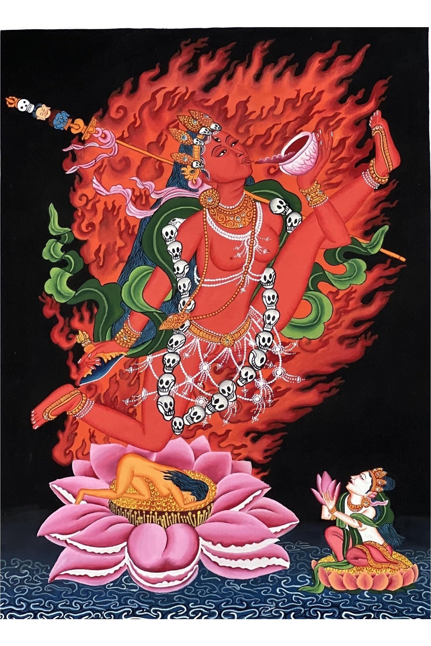 Akash Yogini/Jogini/ Bijeswori Flying Dakini OriginalHigh - Quality Masterpiece Tibetan Thangka/Newari Paubha/ Hand Painting Buddhist Art - Tibetan Thangka Art