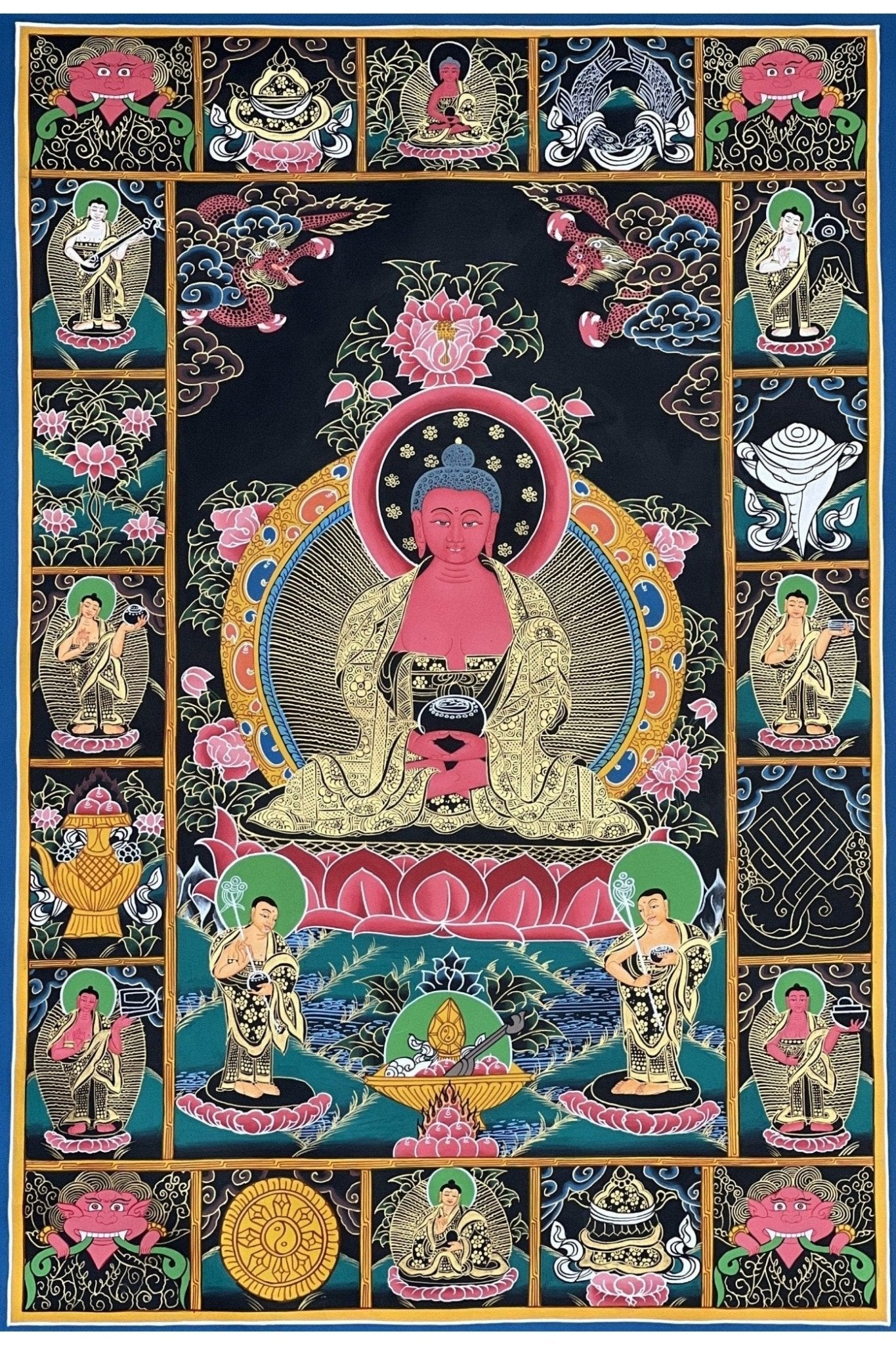 Amitabha Buddha/ Pure Land Sukhavati Large Masterpiece Original Tibetan Compassion Meditation Thangka Painting - Tibetan Thangka Art