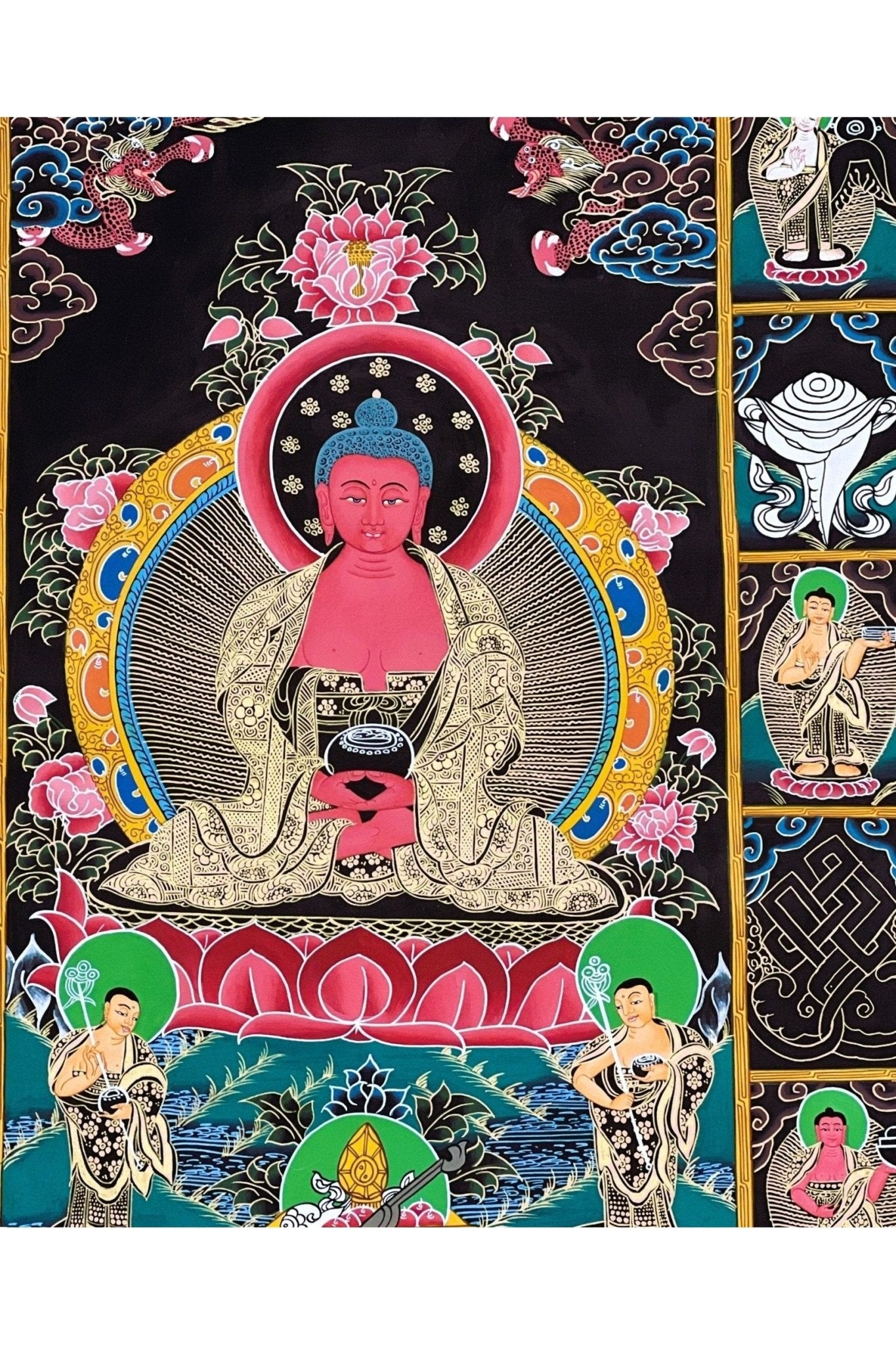 Amitabha Buddha/ Pure Land Sukhavati Large Masterpiece Original Tibetan Compassion Meditation Thangka Painting - Tibetan Thangka Art
