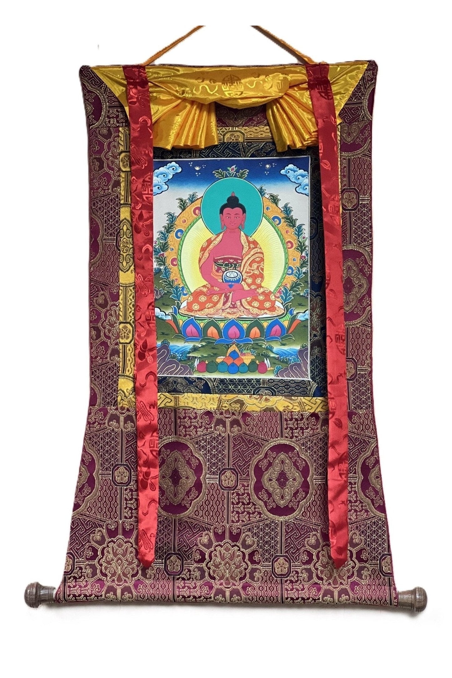 Amitabha Buddha/ Pure Land (Sukhavati) Original Masterpiece Thanka / Tibetan Thangka Painting / Hand Painting / Buddhist Art from Nepal - Tibetan Thangka Art
