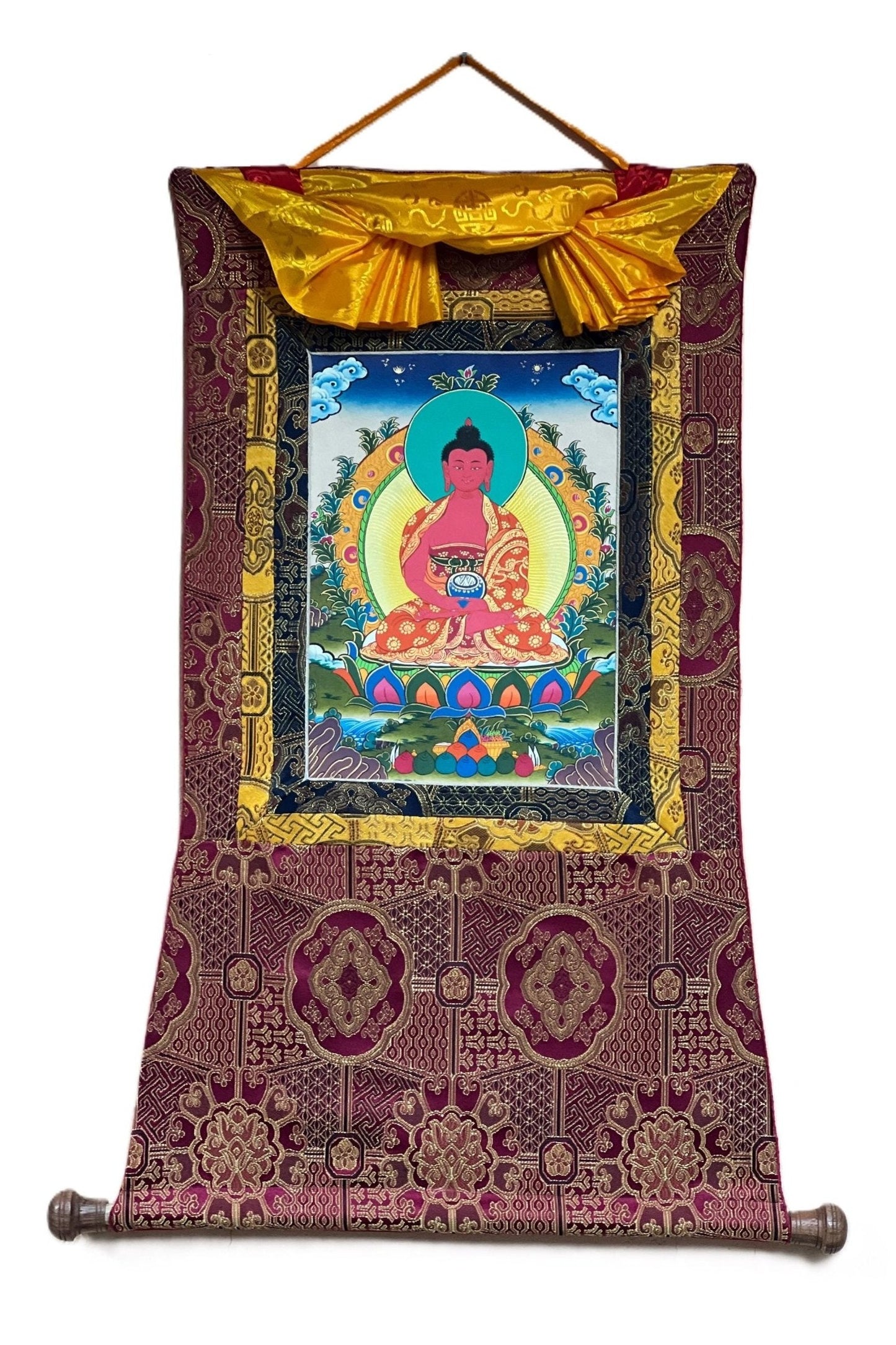 Amitabha Buddha/ Pure Land (Sukhavati) Original Masterpiece Thanka / Tibetan Thangka Painting / Hand Painting / Buddhist Art from Nepal - Tibetan Thangka Art