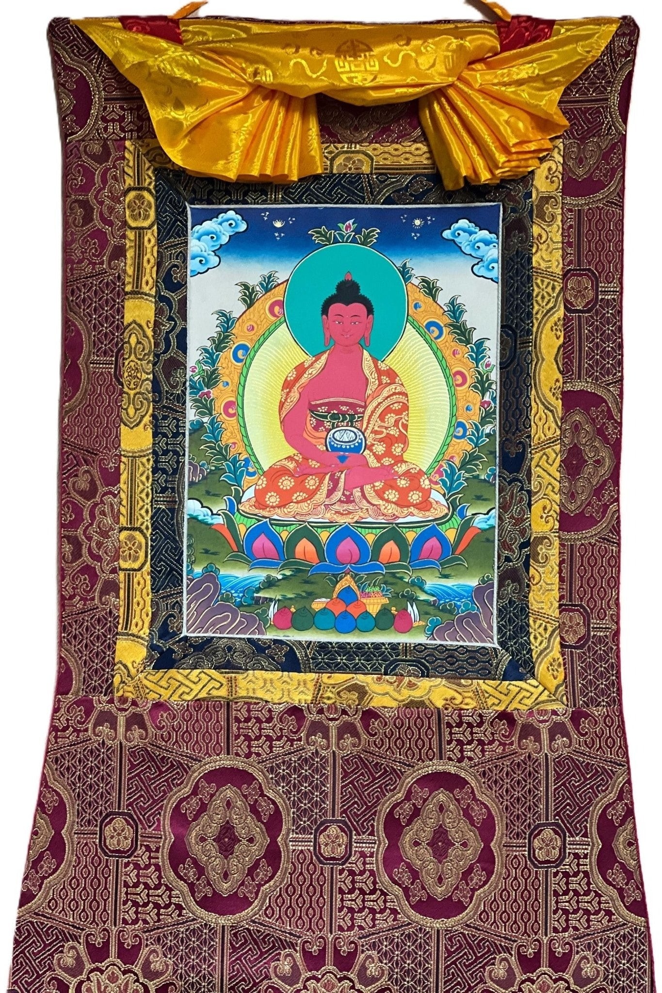 Amitabha Buddha/ Pure Land (Sukhavati) Original Masterpiece Thanka / Tibetan Thangka Painting / Hand Painting / Buddhist Art from Nepal - Tibetan Thangka Art