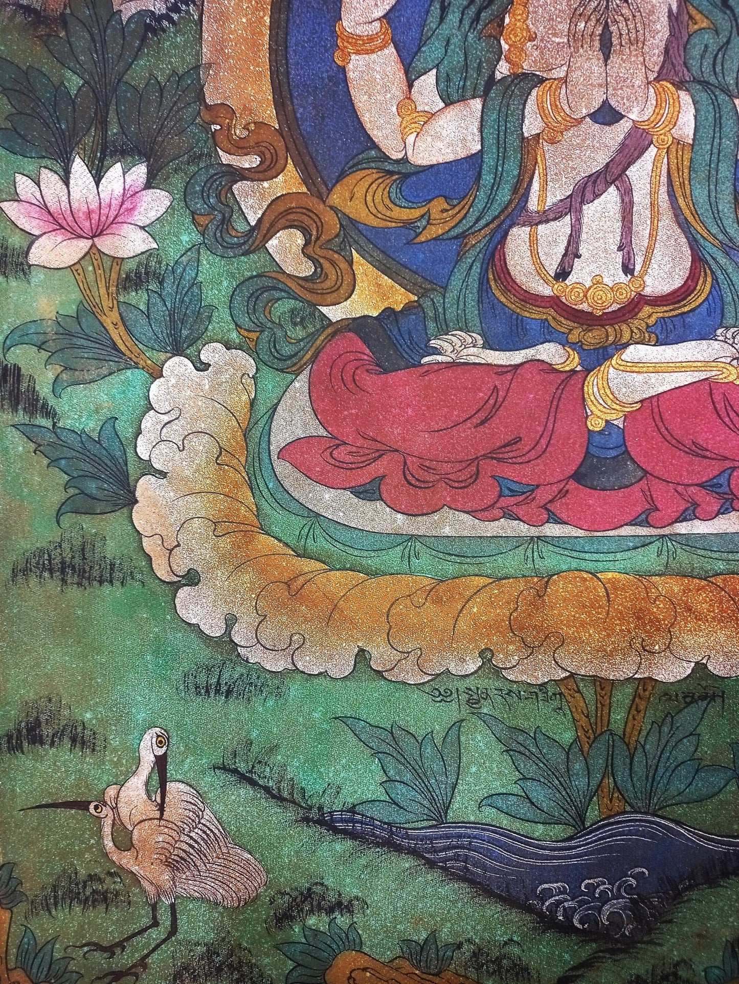 Avalokiteshvara / Chenrezig Original Acrylic Painting on Canvas - Masterpiece Vintage Thangka Painting from the Kathmandu Valley - Tibetan Thangka Art