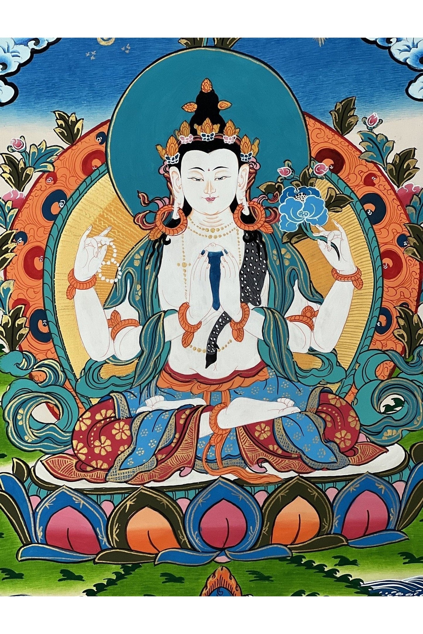 Avalokiteshvara/Chenrezig Master Quality Tibetan Thangka Painting Original Buddhist Meditation Art - Tibetan Thangka Art