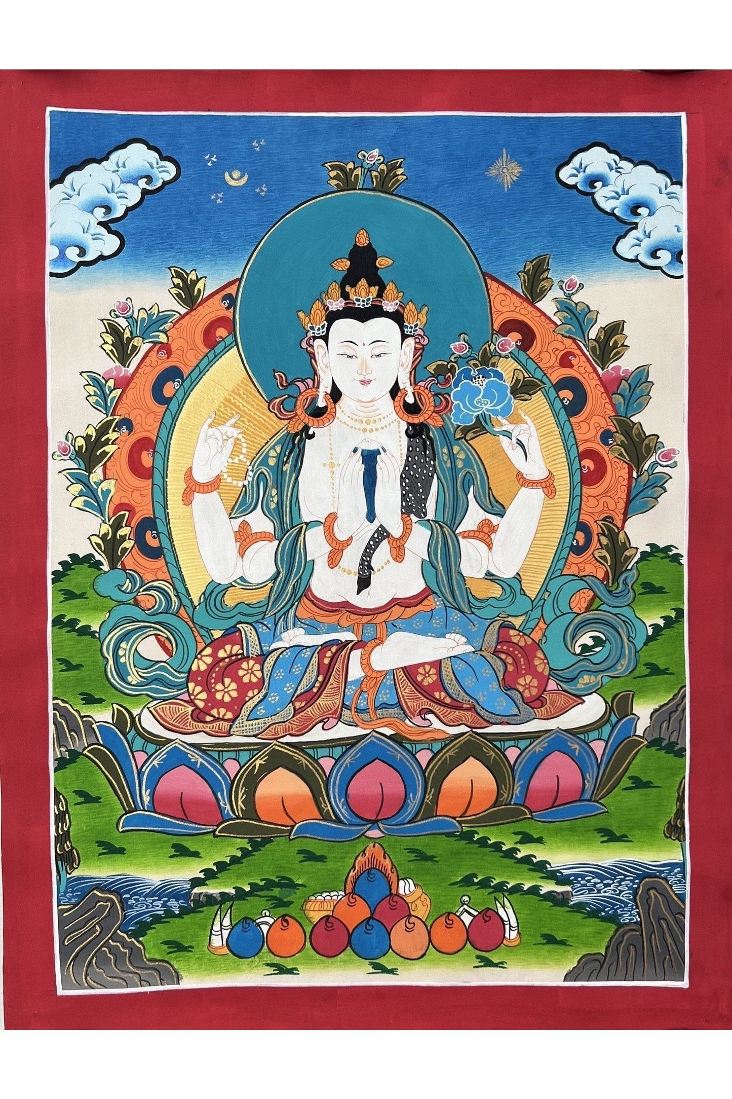Avalokiteshvara/Chenrezig Master Quality Tibetan Thangka Painting Original Buddhist Meditation Art - Tibetan Thangka Art