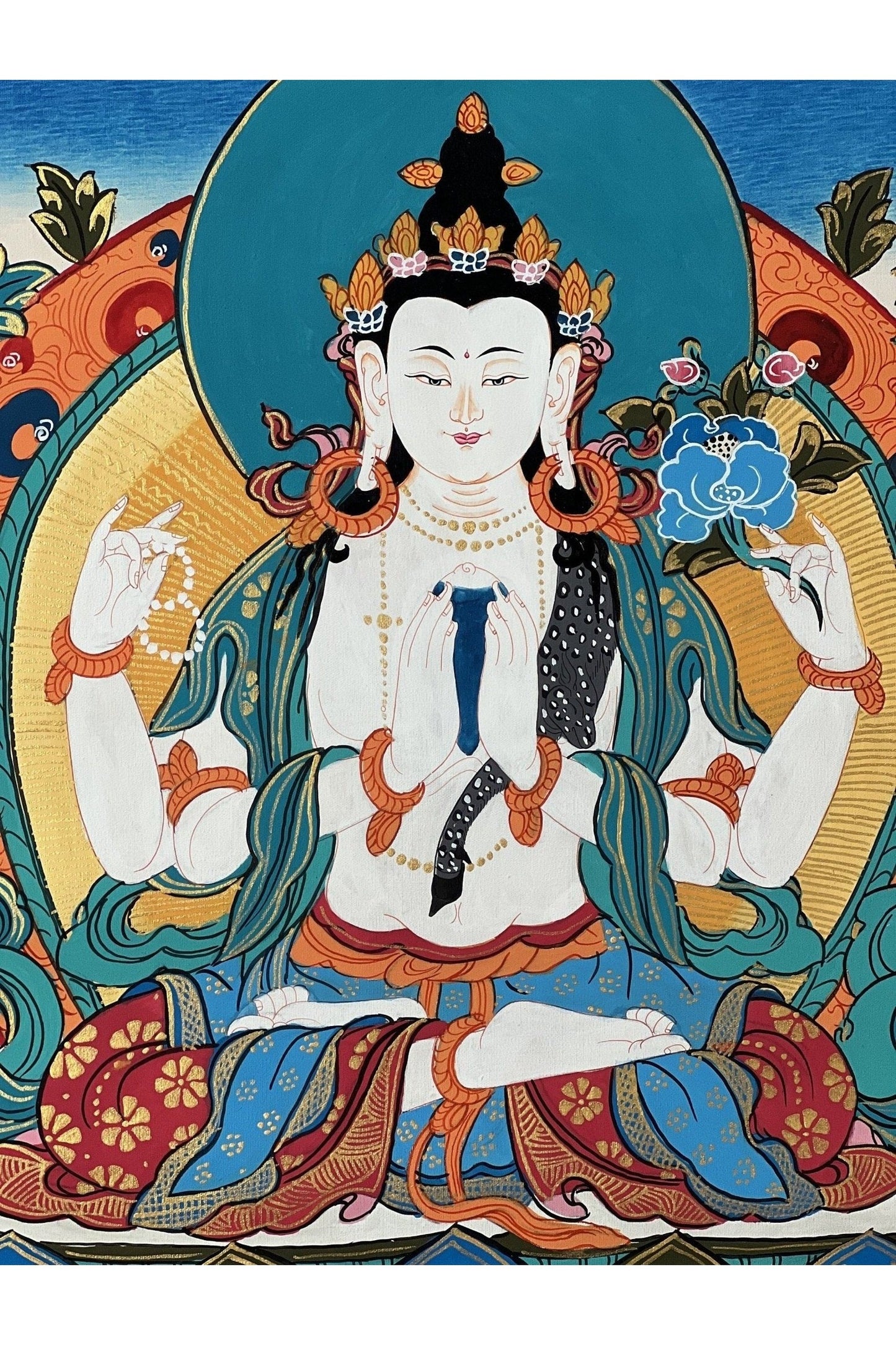 Avalokiteshvara/Chenrezig Master Quality Tibetan Thangka Painting Original Buddhist Meditation Art - Tibetan Thangka Art