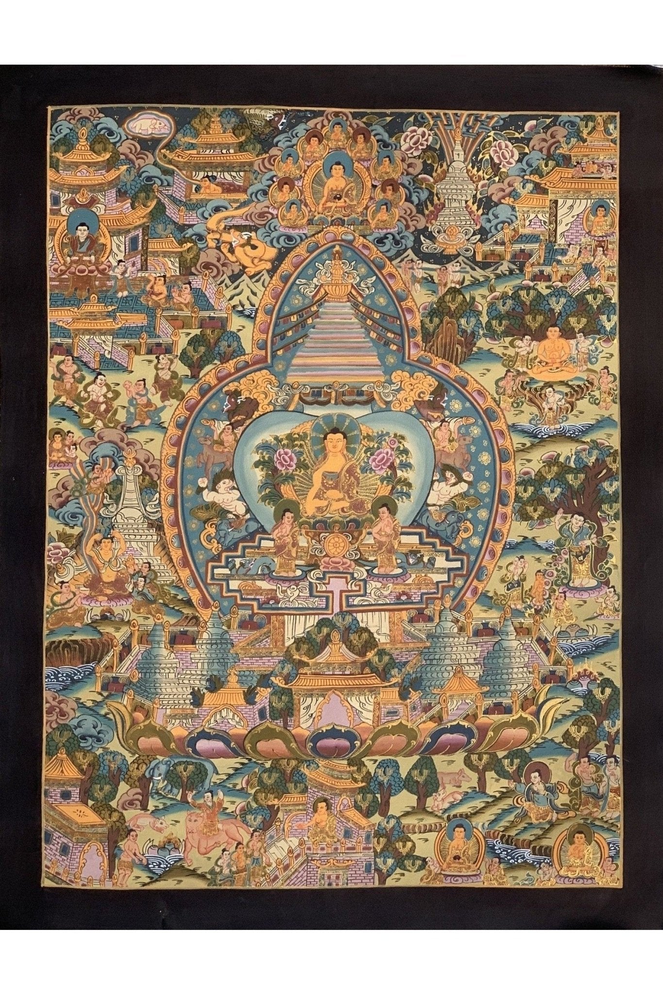 Buddha Life, Bhavacakra Wheel of Life Mandala Master Quality Gold Thangka Painting, Original Art 15 x 20 - Inch - Tibetan Thangka Art