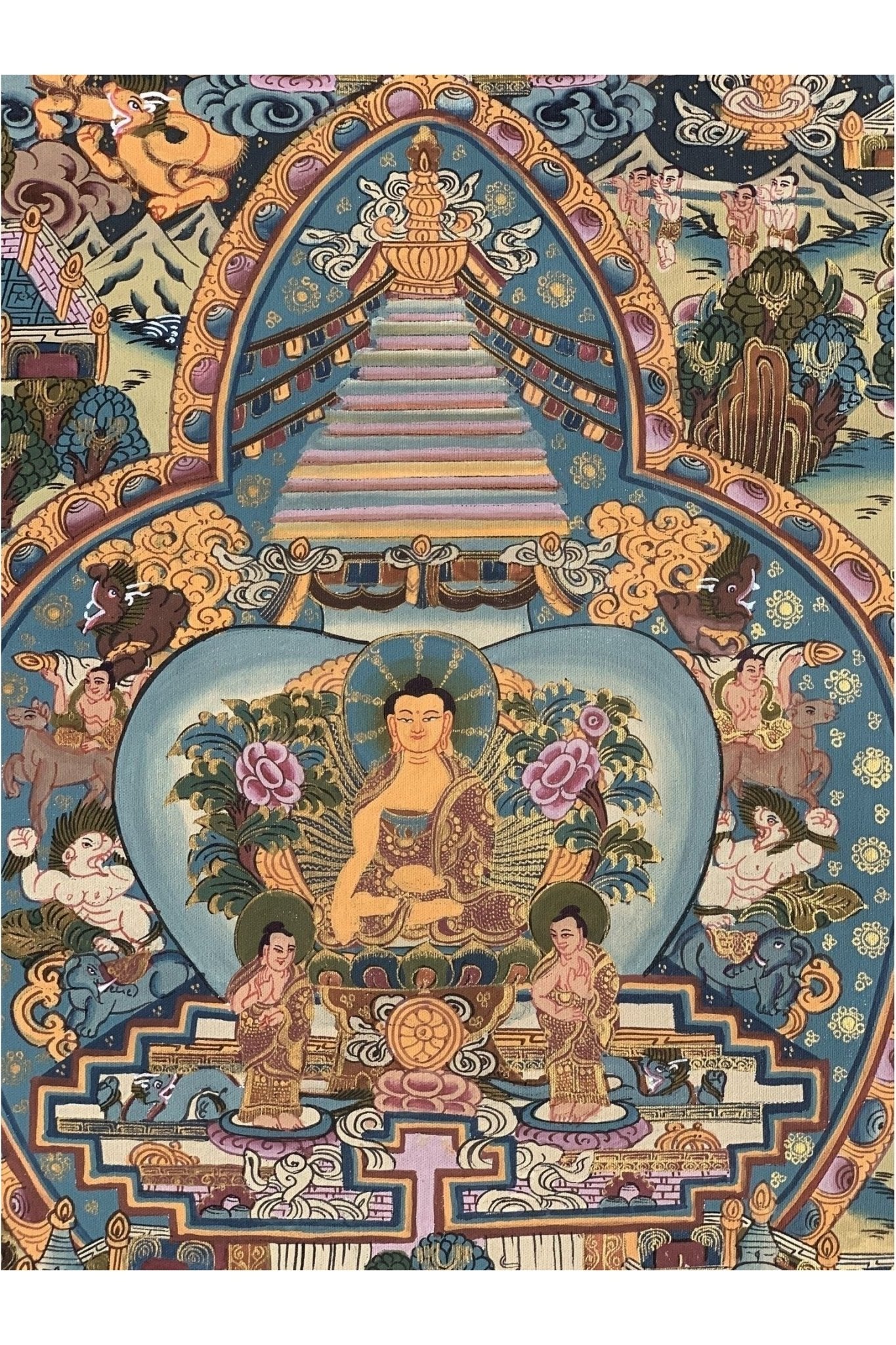 Buddha Life, Bhavacakra Wheel of Life Mandala Master Quality Gold Thangka Painting, Original Art 15 x 20 - Inch - Tibetan Thangka Art