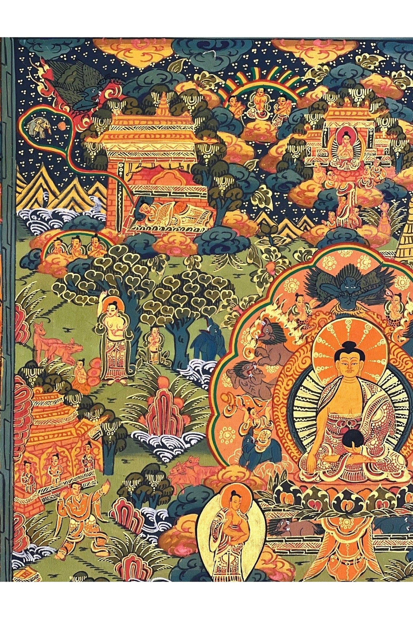 Buddha Life Bhavachakra Mandala Tibetan Thangka Painting/ Original Hand - painted Buddhist Meditation Art/ Wall Hanging - Tibetan Thangka Art