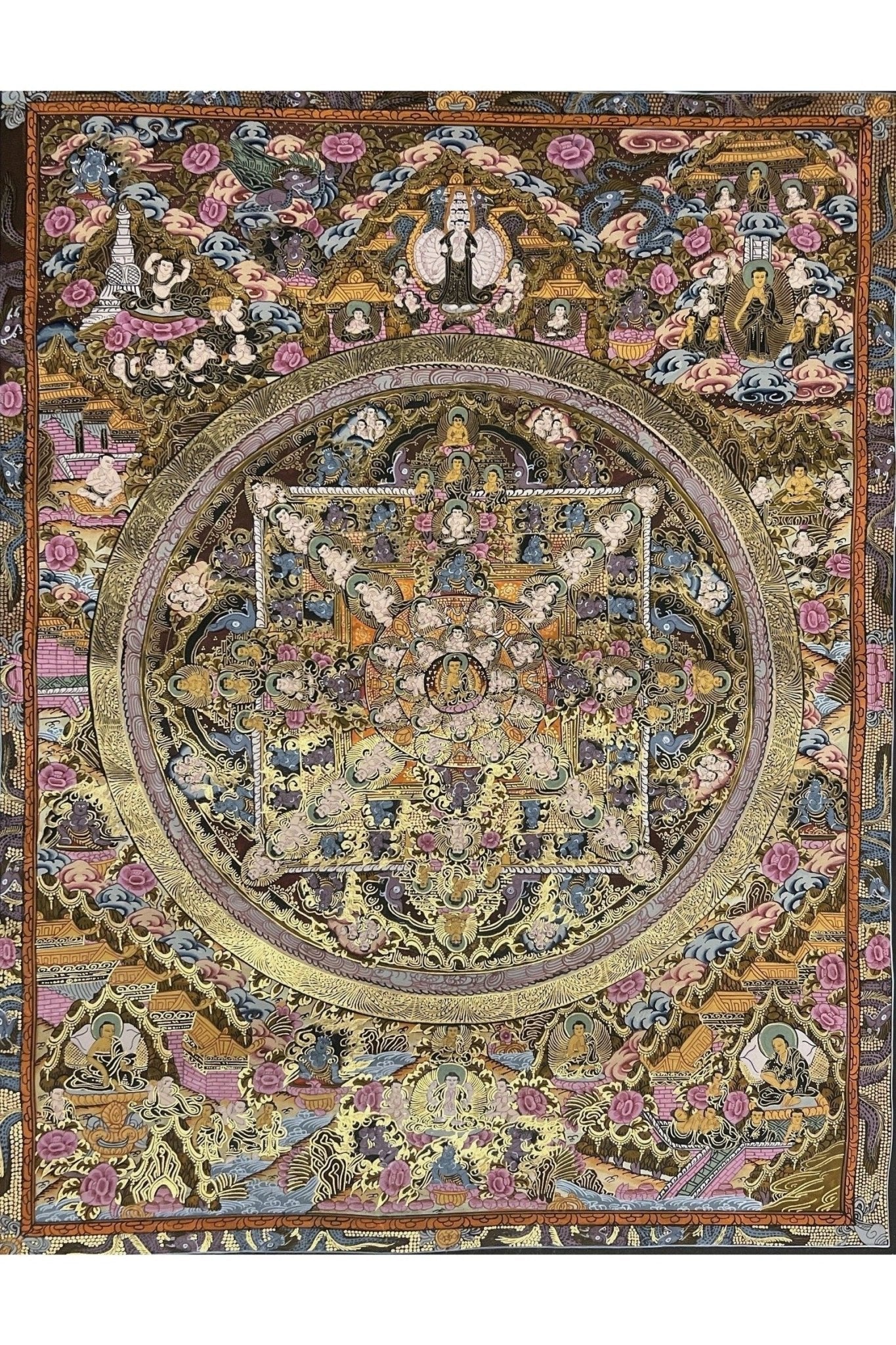 Buddha Life Wheel of Life Wheel of Time Master Quality, Masterpiece Mandala Master Quality 24 K Gold Thangka Painting Original Art - Tibetan Thangka Art