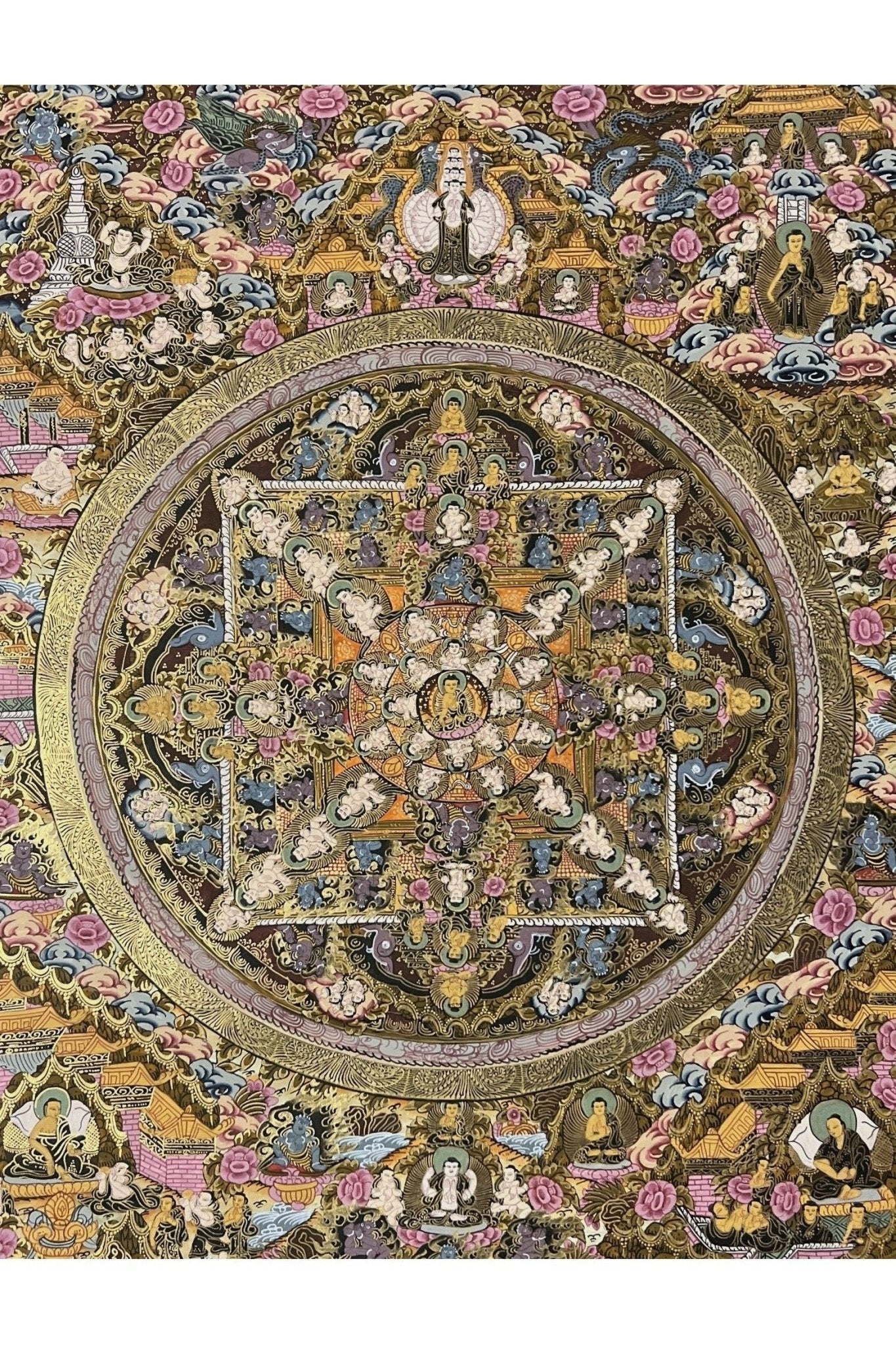 Buddha Life Wheel of Life Wheel of Time Master Quality, Masterpiece Mandala Master Quality 24 K Gold Thangka Painting Original Art - Tibetan Thangka Art