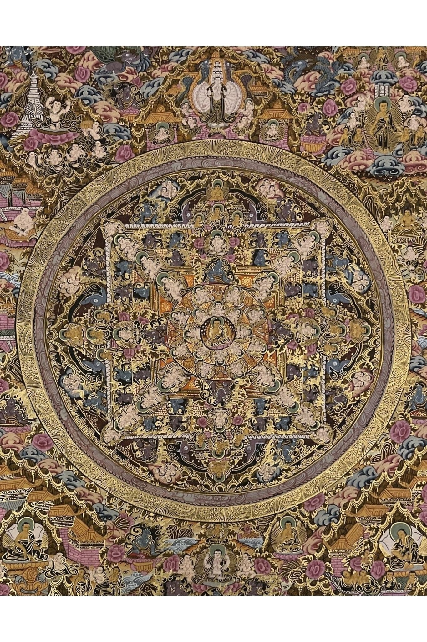 Buddha Life Wheel of Life Wheel of Time Master Quality, Masterpiece Mandala Master Quality 24 K Gold Thangka Painting Original Art - Tibetan Thangka Art