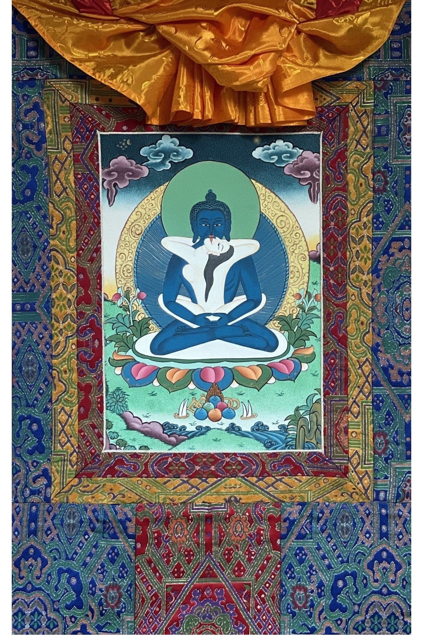 Buddha Shakti Samantabhadra Master Quality Tibetan Thangka Painting Original Art with Premium Silk Brocade - Tibetan Thangka Art