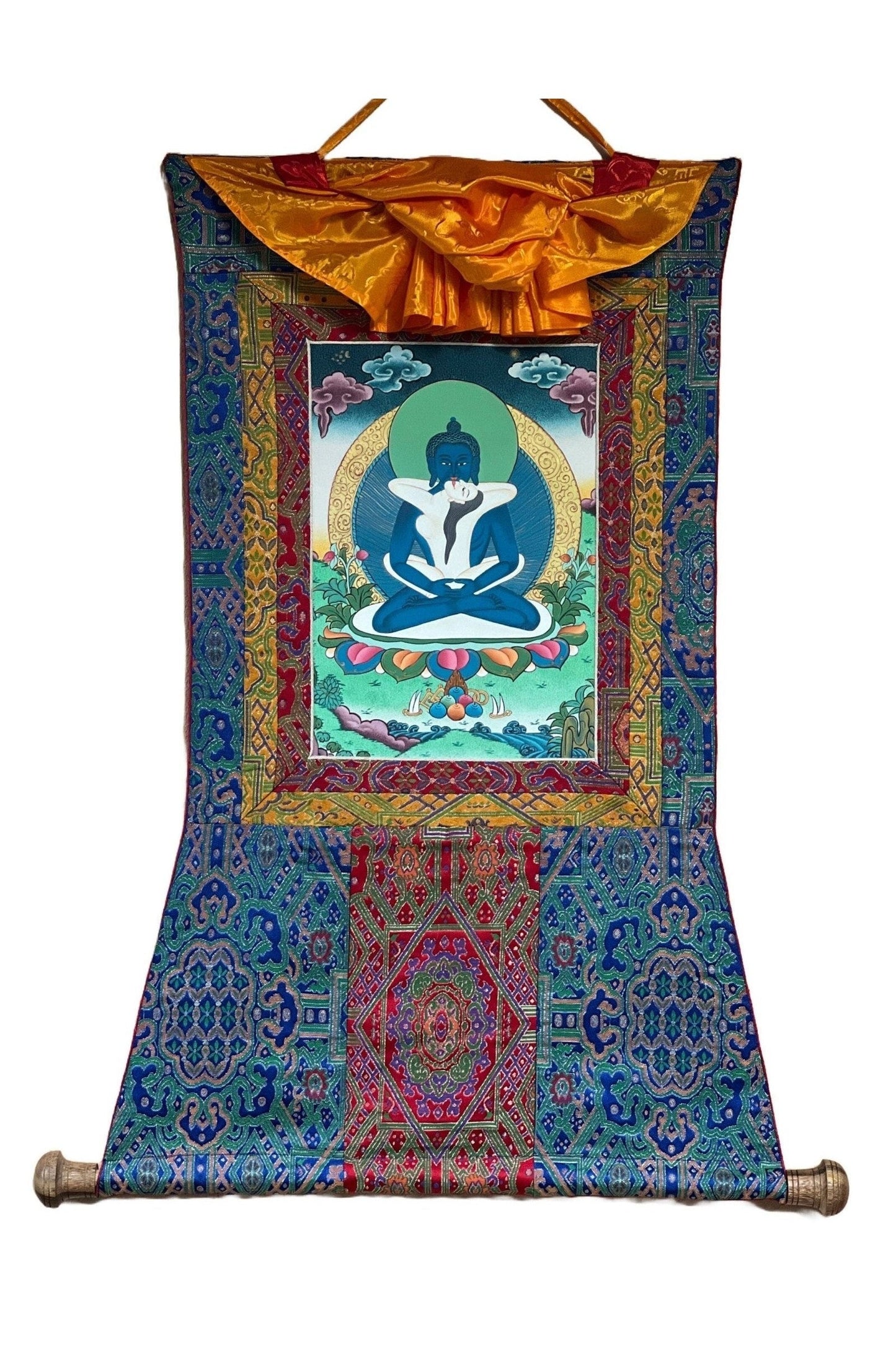 Buddha Shakti Samantabhadra Master Quality Tibetan Thangka Painting Original Art with Premium Silk Brocade - Tibetan Thangka Art