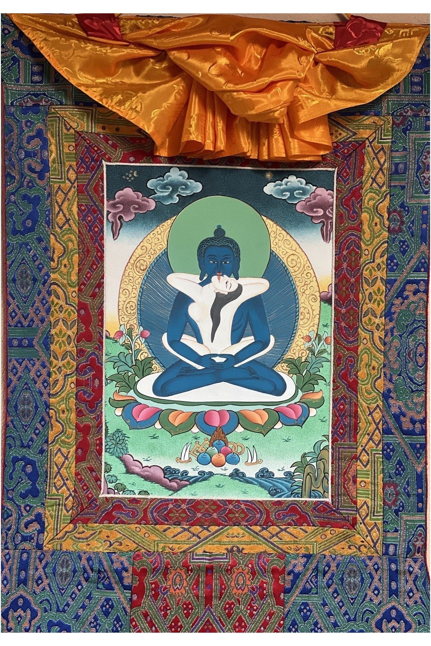 Buddha Shakti Samantabhadra Master Quality Tibetan Thangka Painting Original Art with Premium Silk Brocade - Tibetan Thangka Art