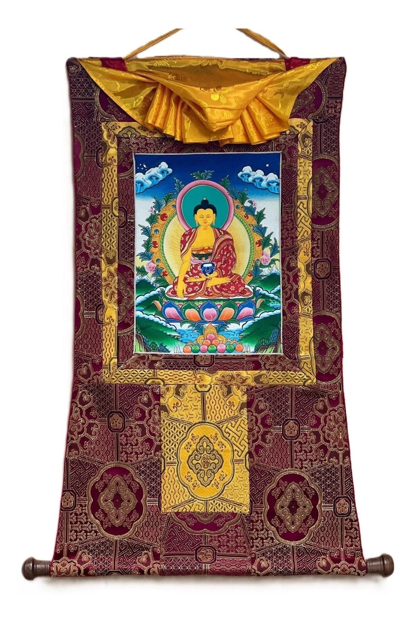 Buddha Shakyamuni / Siddhartha Gautama High - quality Tibetan Thangka Painting Original Buddhist Art framed with high - quality Silk - Tibetan Thangka Art