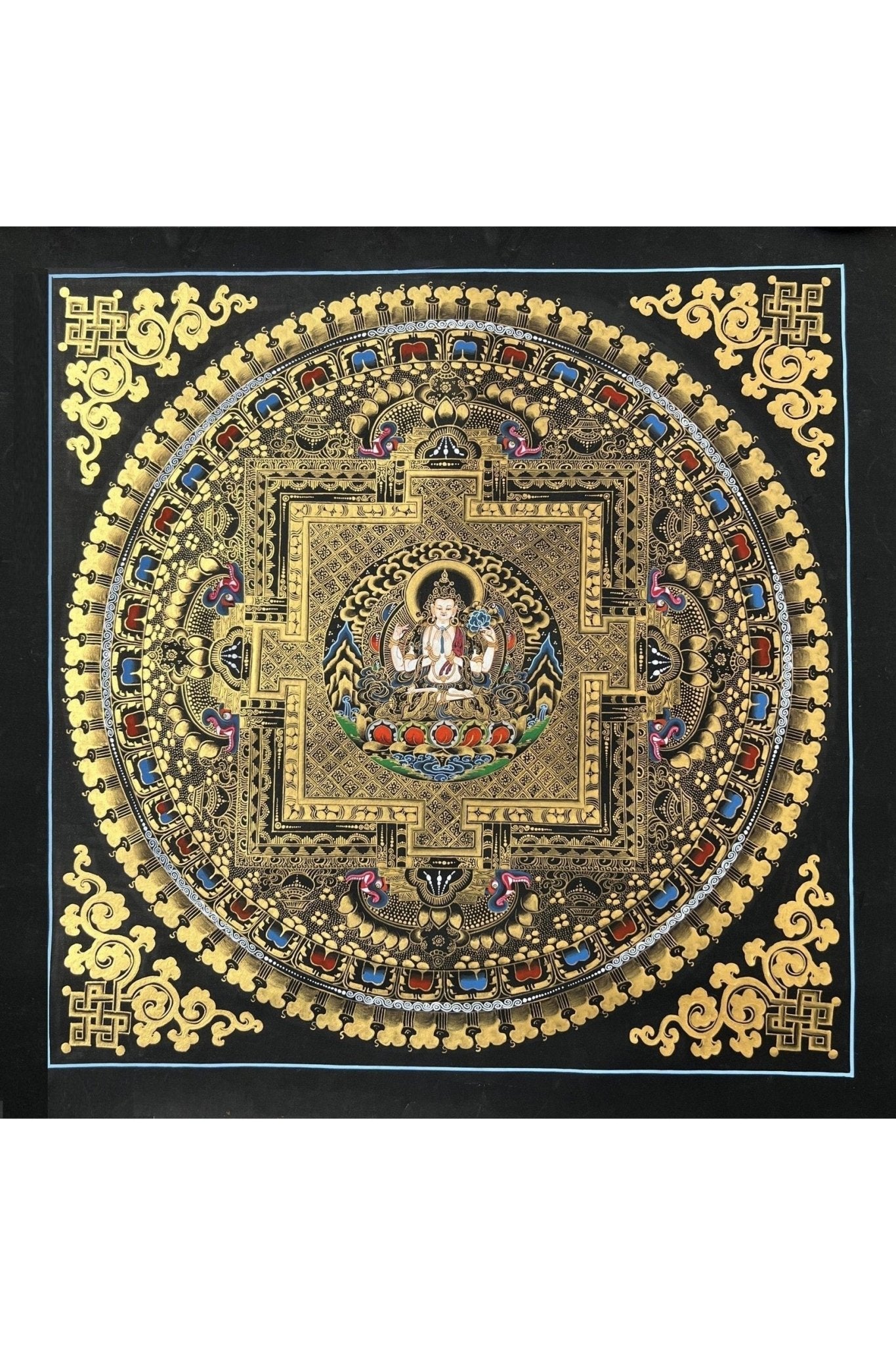Chenrezig Mandala Tibetan Thangka Painting, Original Hand - Painted Art for Meditation, Healing, Home Décor/Wall Hanging - Tibetan Thangka Art