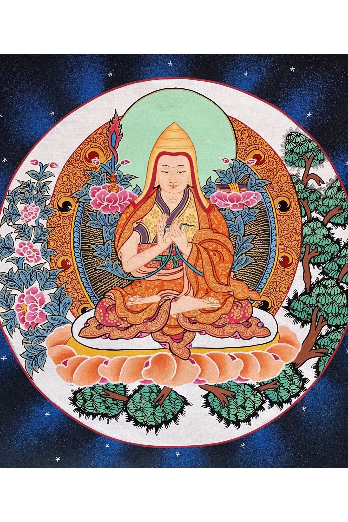 Chongapa or Je Tsongkhapa Chinese Guru High Quality Tibetan Thangka Painting Original Art from Nepal - Tibetan Thangka Art