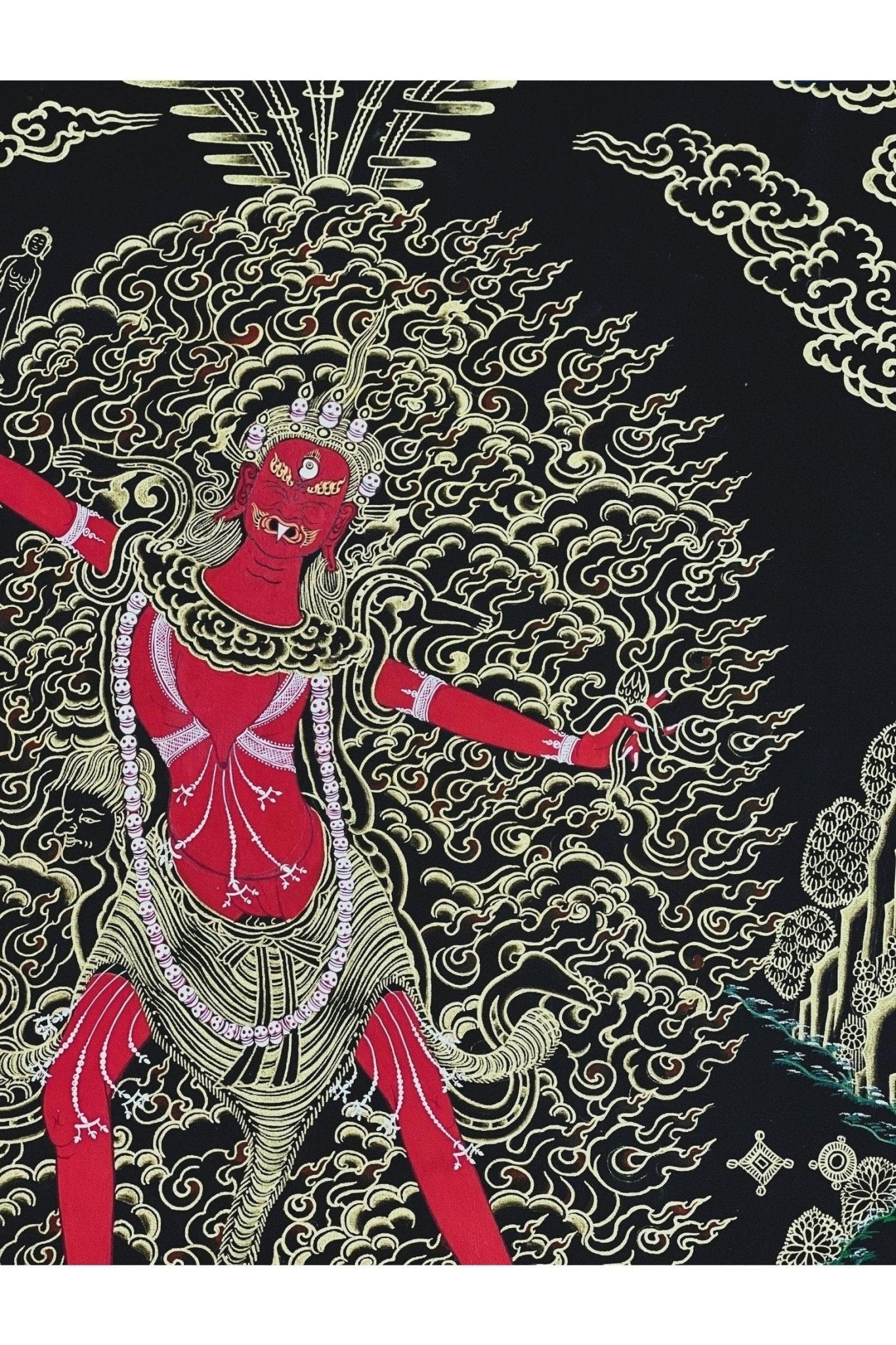 Ekajati/Ekajata/Ugra Tara/ Vajra Tara/ Blue Tara/ High - Quality Masterpiece Black and Gold Tibetan Thangka Painting Original Tantra Art - Tibetan Thangka Art