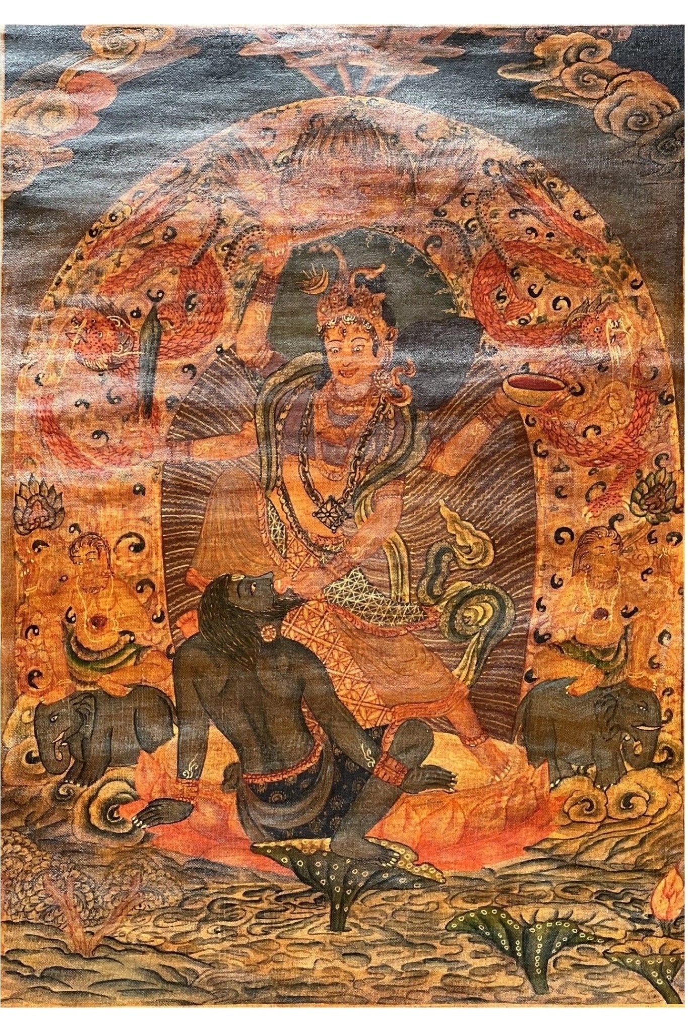 Goddess Durga/Jagdamba/ Navadurga Old Oil Varnished Newari Paubha Thangka Painting Hindu Art with Cotton Brocade - Tibetan Thangka Art