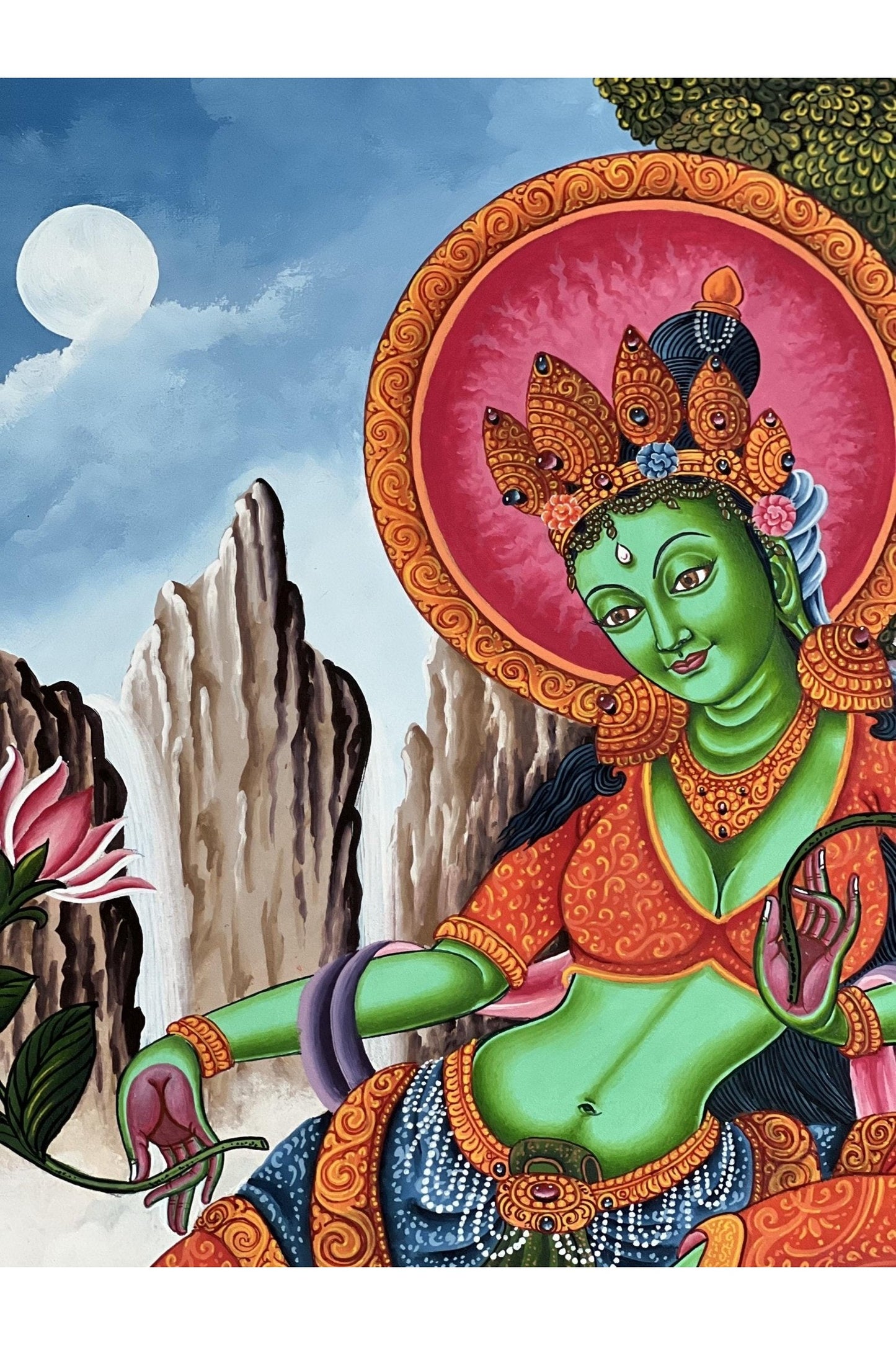 Green Tara/ Divine Mother /Shyamatara Masterpiece Newari Paubha/Pauva Thangka Painting Original Hand - Painting Newari Art from Kathmandu - Tibetan Thangka Art