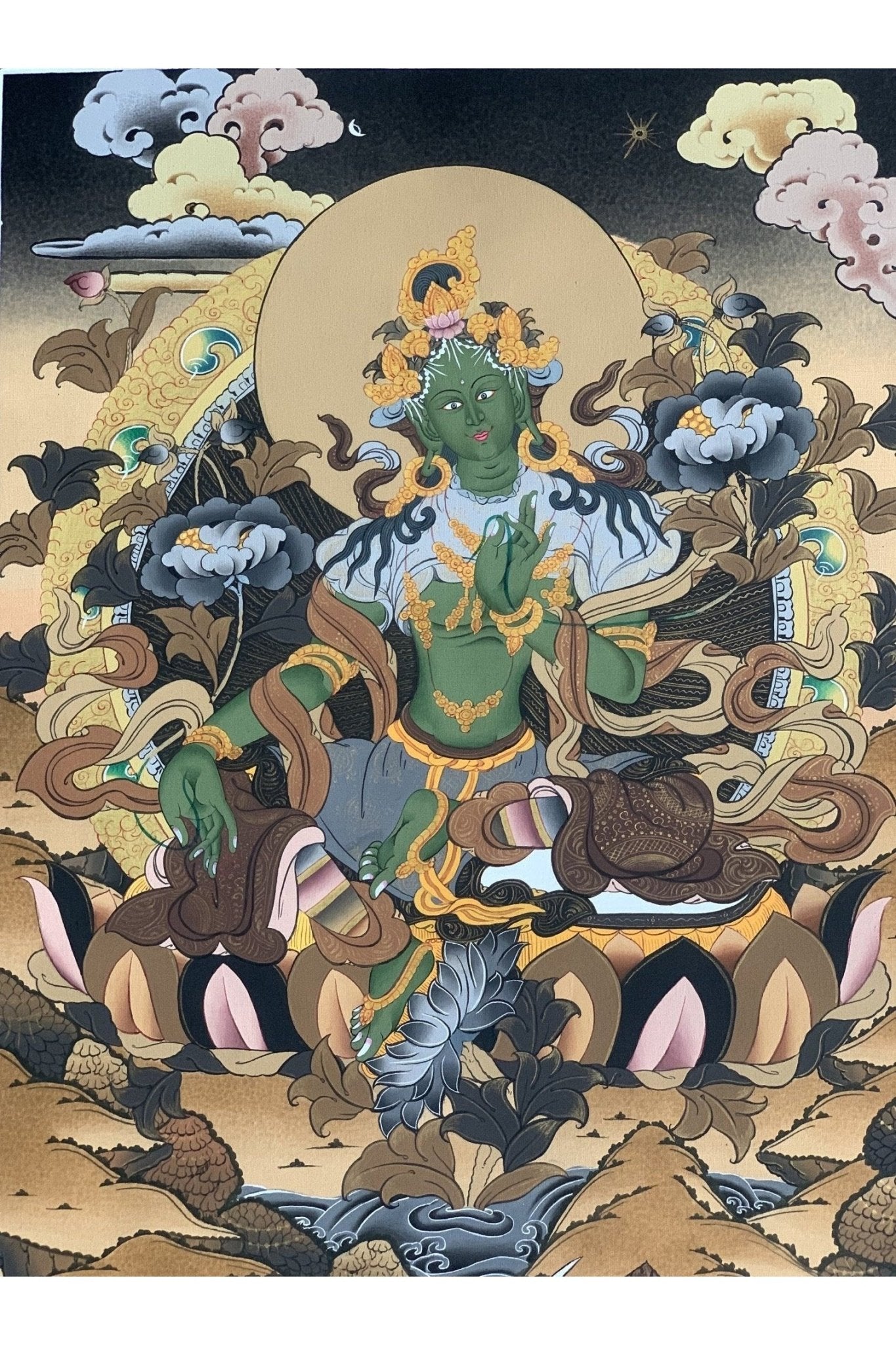 Green Tara Shyamatara Mother Goddess Master Quality Masterpiece Compassion Meditation Tibetan Thangka Painting Original Art - Tibetan Thangka Art