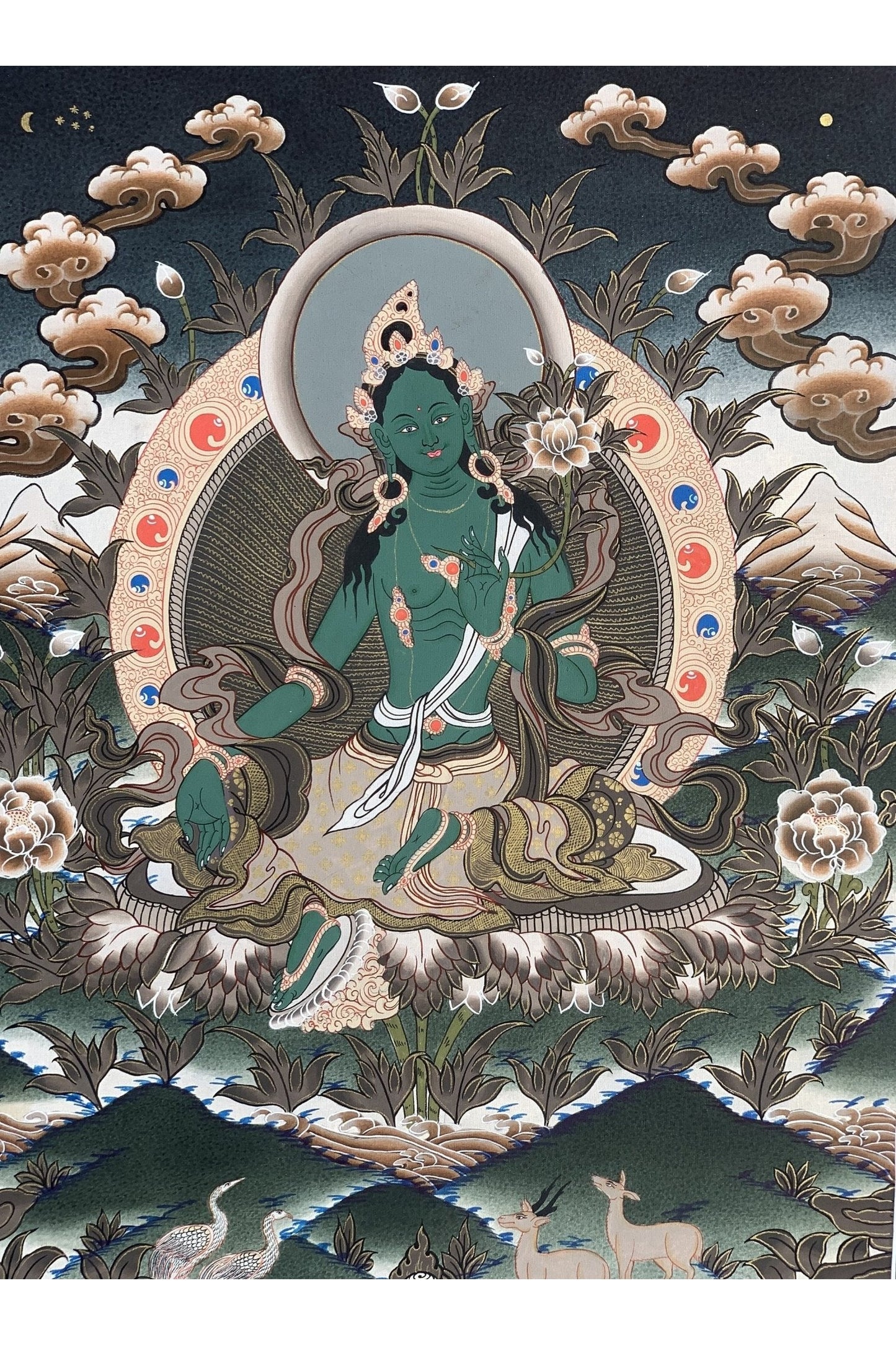 Green Tara, Shyamatara, Mother Goddess, Master Quality Thangka Painting, Original Hand Painting Meditation Art 16 x 22 Inch - Tibetan Thangka Art