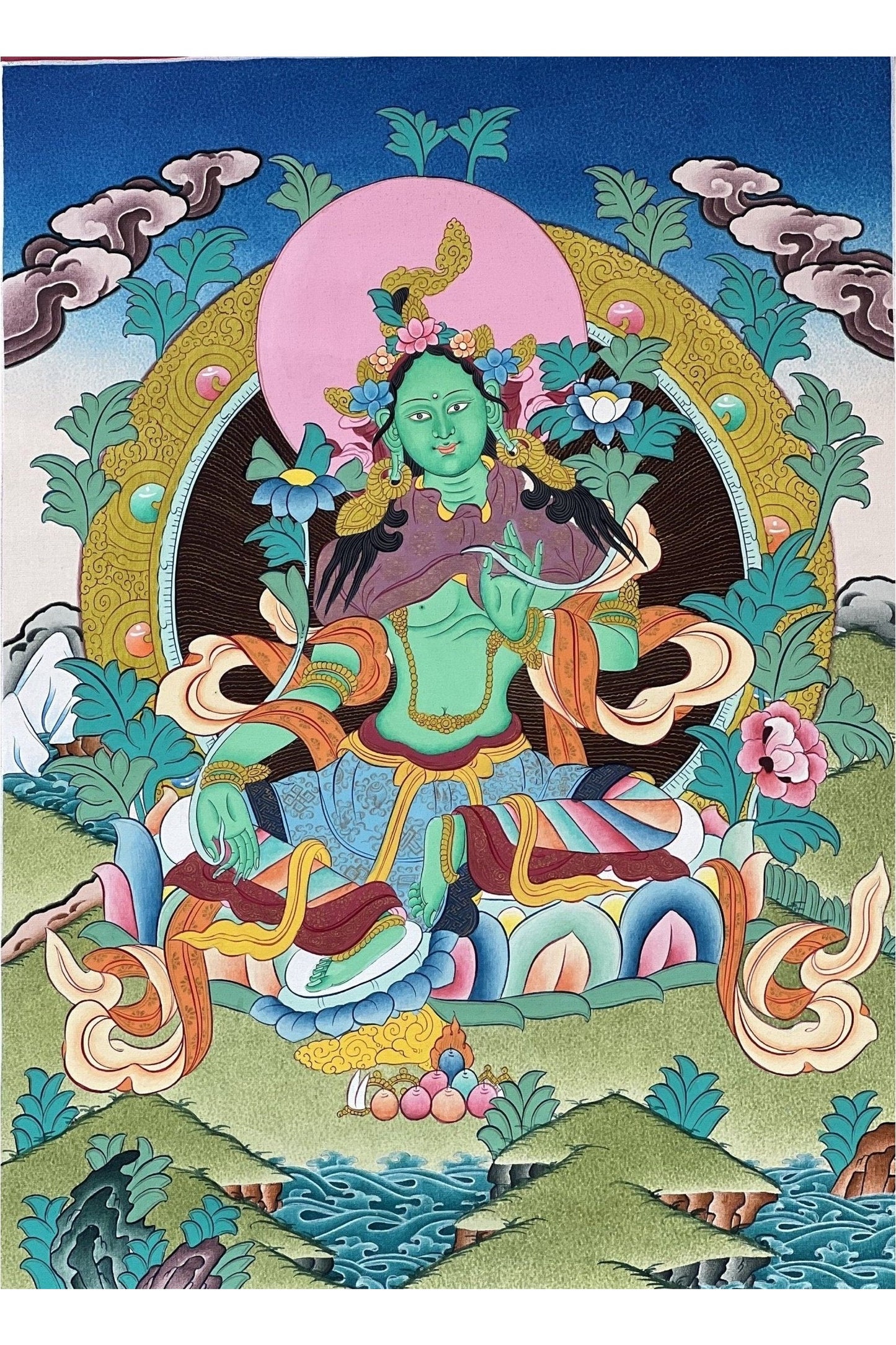 Green Tara/ Shyamatara/ Mother Goddess Original Hand - painted Master Quality Tibetan Thangka Painting Buddhist Art - Tibetan Thangka Art