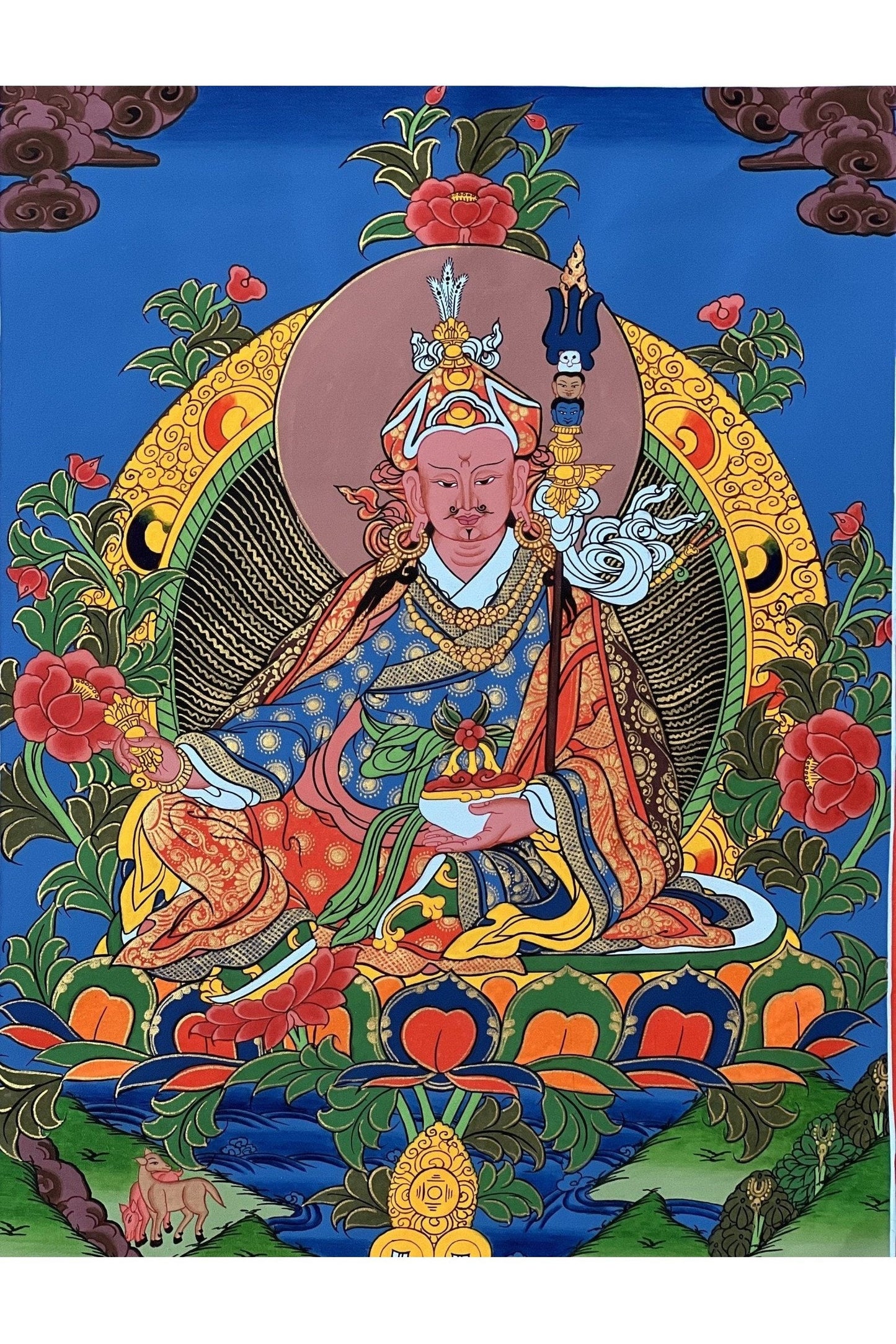 Guru Padmasambhava / Guru Rinpoche Master Quality Original Hand Painted Tibetan Thangka/ Thanka Painting - Tibetan Thangka Art