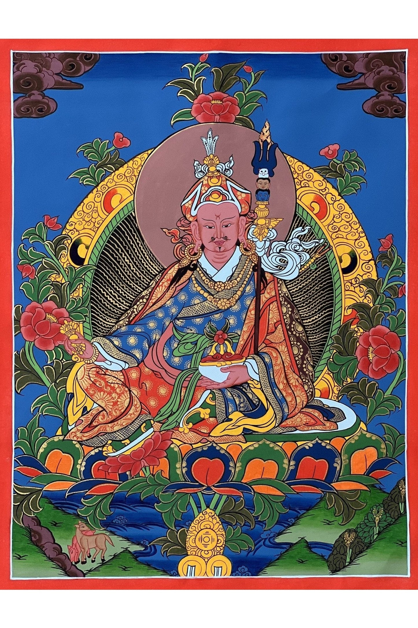 Guru Padmasambhava / Guru Rinpoche Master Quality Original Hand Painted Tibetan Thangka/ Thanka Painting - Tibetan Thangka Art