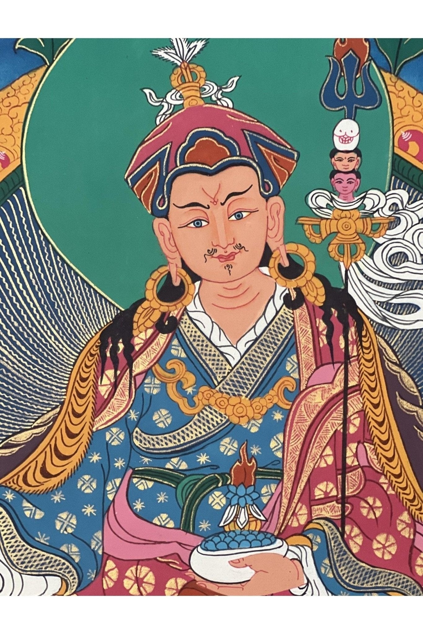 Guru Padmasambhava/ Guru Rinpoche Masterpiece Tibetan Thangka Painting Original Hand - Painted Buddhist Art - Tibetan Thangka Art