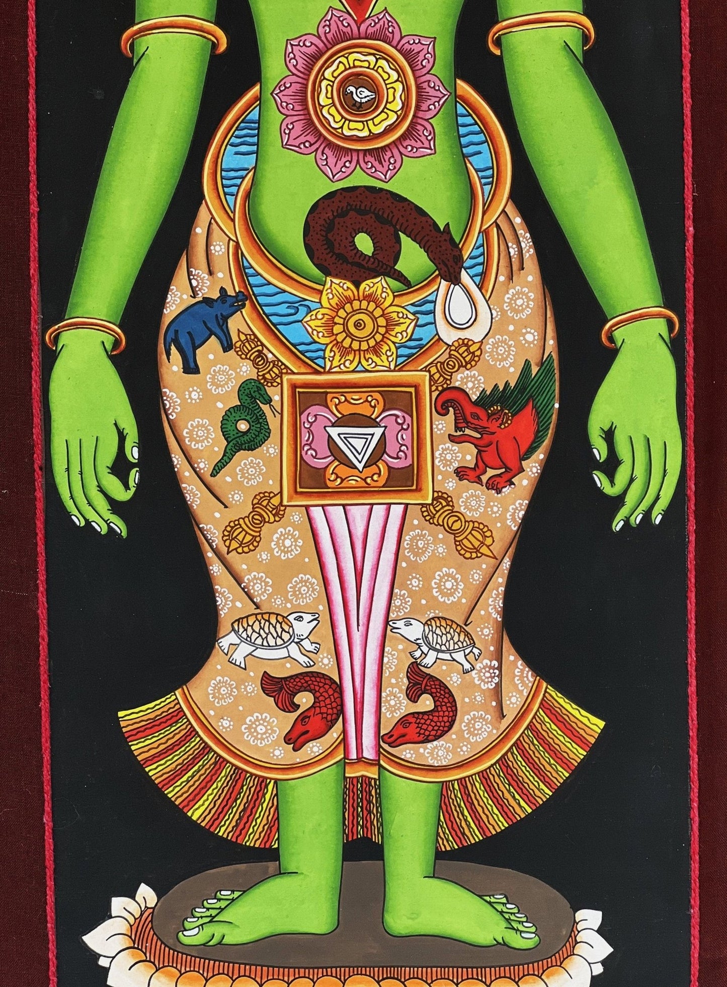 Hand - painted 7 Chakra Yogic Chakra Kundalini Healing Original Tibetan Thangka Panting with Cotton Brocade - Tibetan Thangka Art