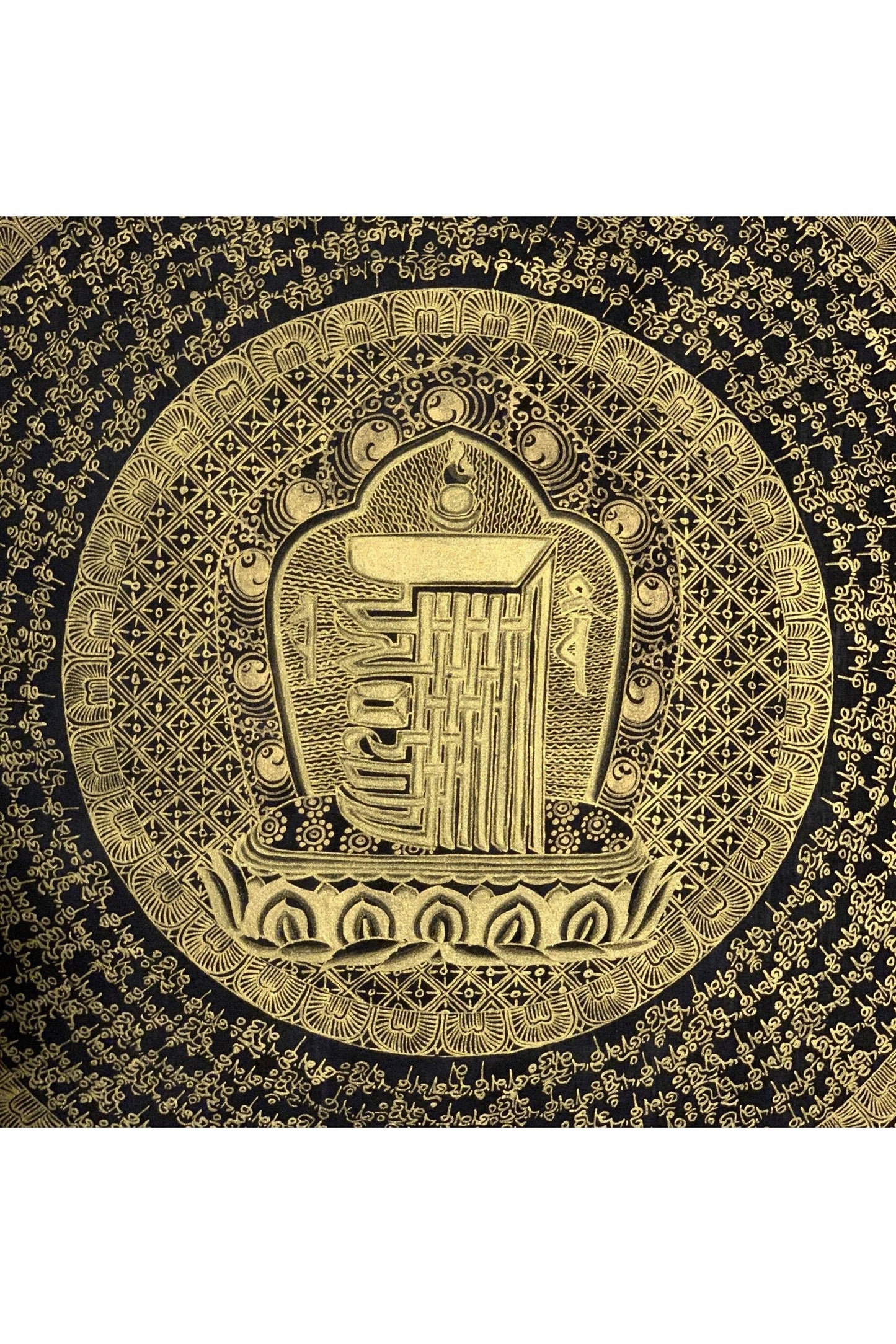 Hand Painted Black and Gold Kalachakra 10 fold Seed Syllable Mantra Mandala Tibetan Thangka Painting Original Protection Meditation Art - Tibetan Thangka Art