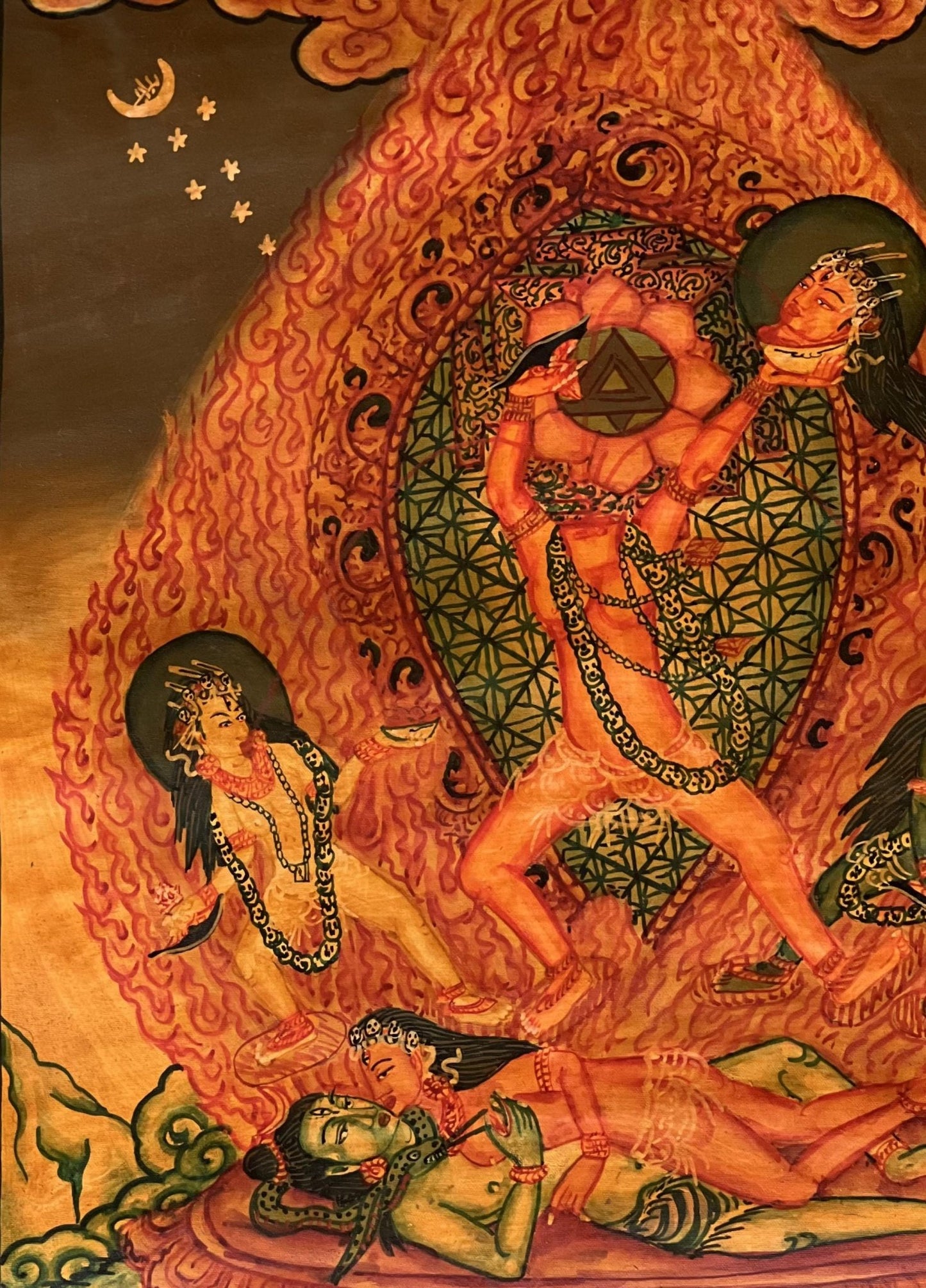 Hand Painted Chhinnamasta Thangka Art | Tantric Energy | Chhinnamastika Chandika | Oil Varnished Jogini Maa Painting with Silk Brocade - Tibetan Thangka Art