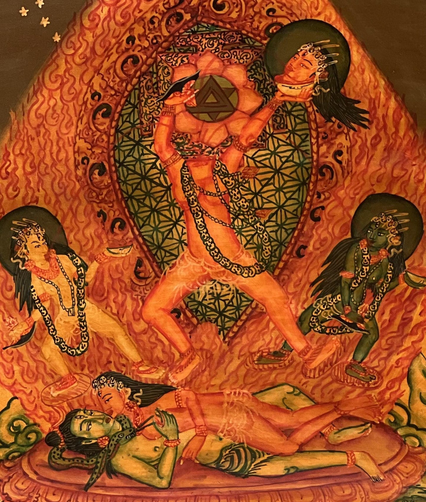 Hand Painted Chhinnamasta Thangka Art | Tantric Energy | Chhinnamastika Chandika | Oil Varnished Jogini Maa Painting with Silk Brocade - Tibetan Thangka Art