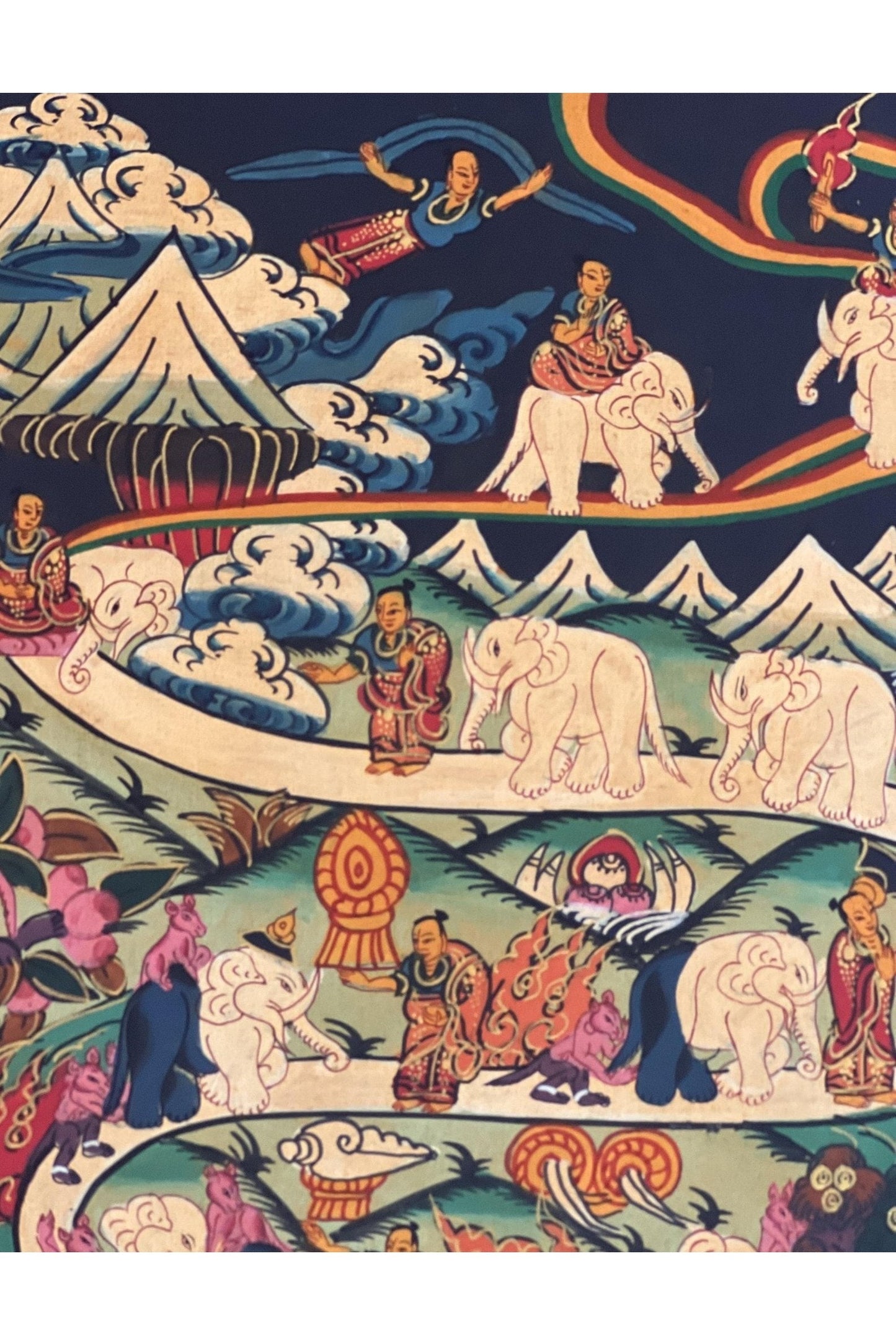 Hand Painted Elephant Path Samatha Meditation Way to Heaven/Nirvana Tibetan Thangka Painting Original Buddhist Meditation Art/ Wall Hanging - Tibetan Thangka Art