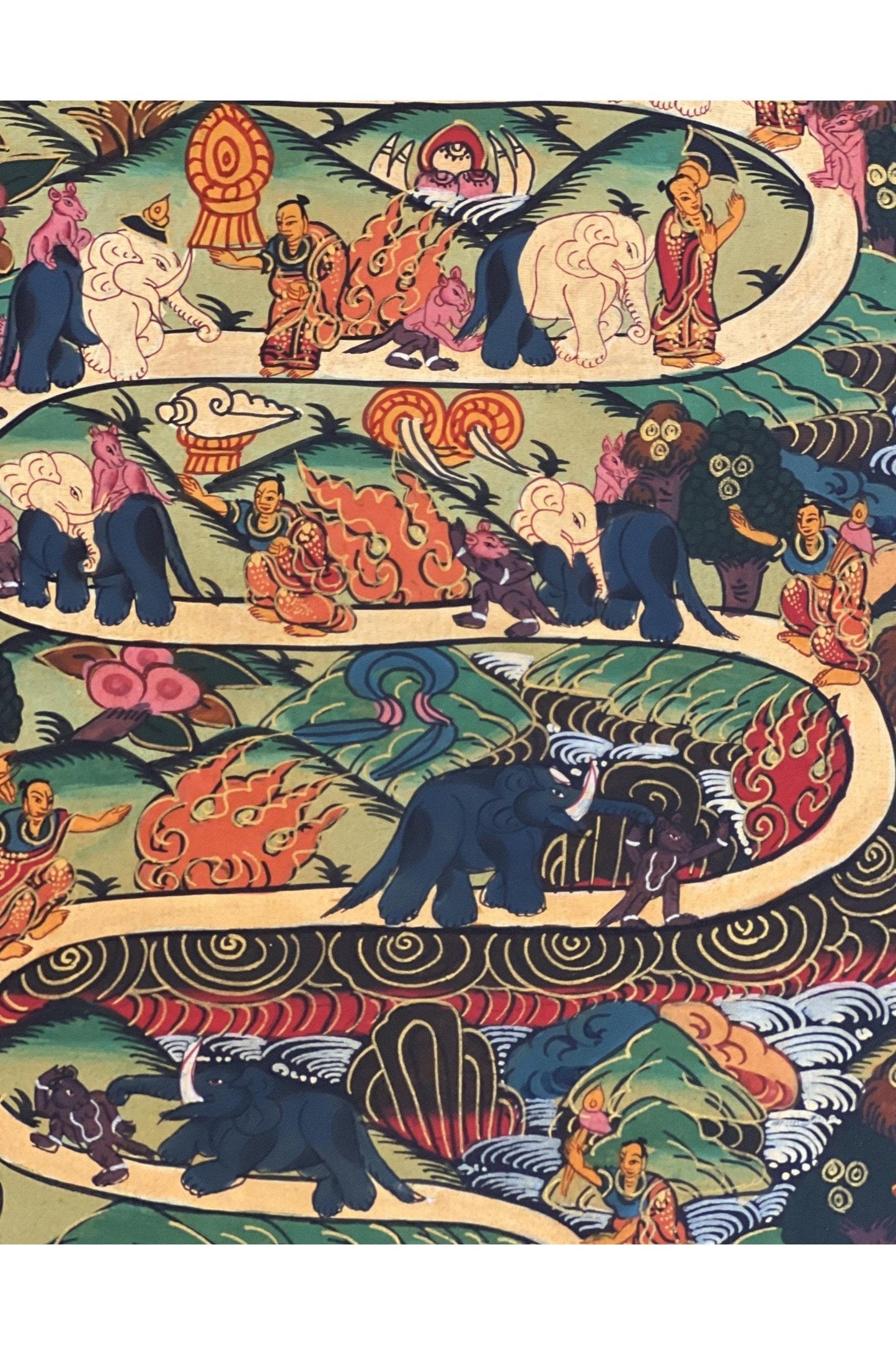 Hand Painted Elephant Path Samatha Meditation Way to Heaven/Nirvana Tibetan Thangka Painting Original Buddhist Meditation Art/ Wall Hanging - Tibetan Thangka Art