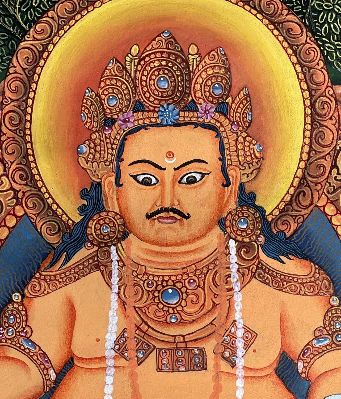 Hand - Painted KUBERA Jambhala Thangka | Hindu God of Wealth Art | Newari Paubha Meditation Painting | Prosperity Wall Art - Tibetan Thangka Art