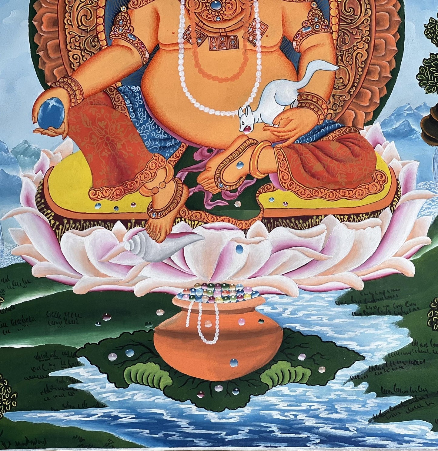 Hand - Painted KUBERA Jambhala Thangka | Hindu God of Wealth Art | Newari Paubha Meditation Painting | Prosperity Wall Art - Tibetan Thangka Art